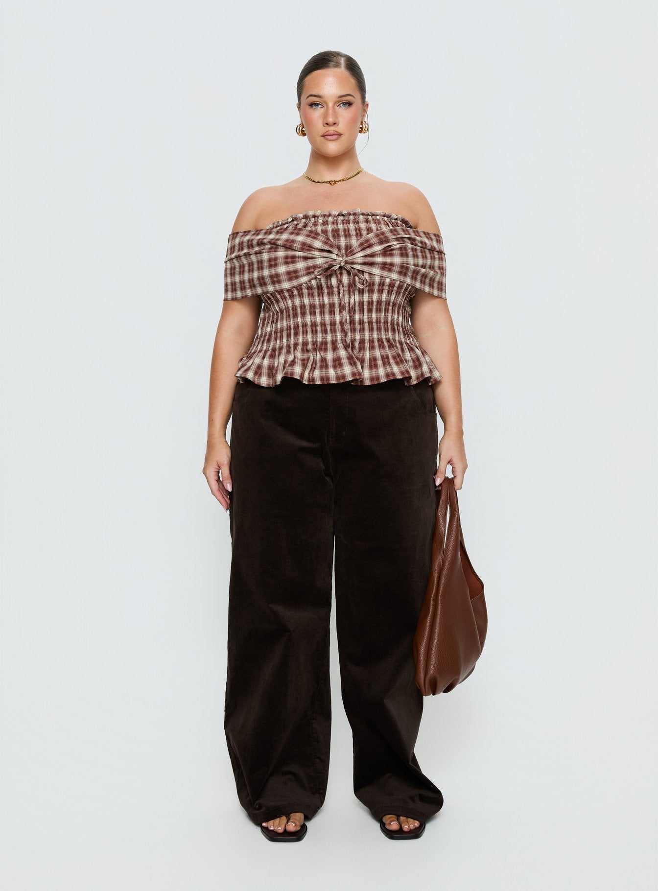 Kenza Wide Leg Corduroy Pant Brown Curve - Image 6