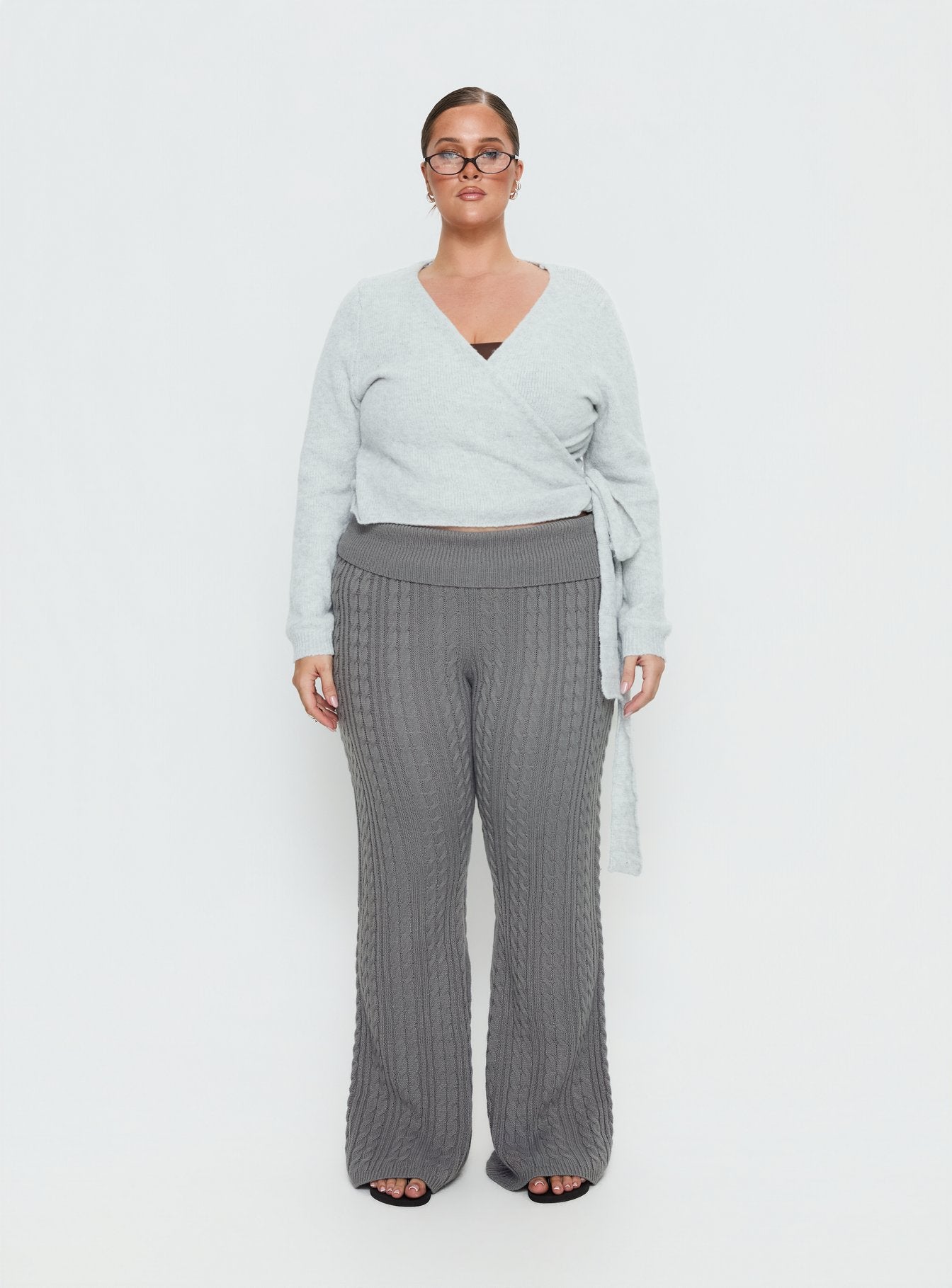 Baleigh Cable Knit Foldover Pants Grey Curve - Image 7