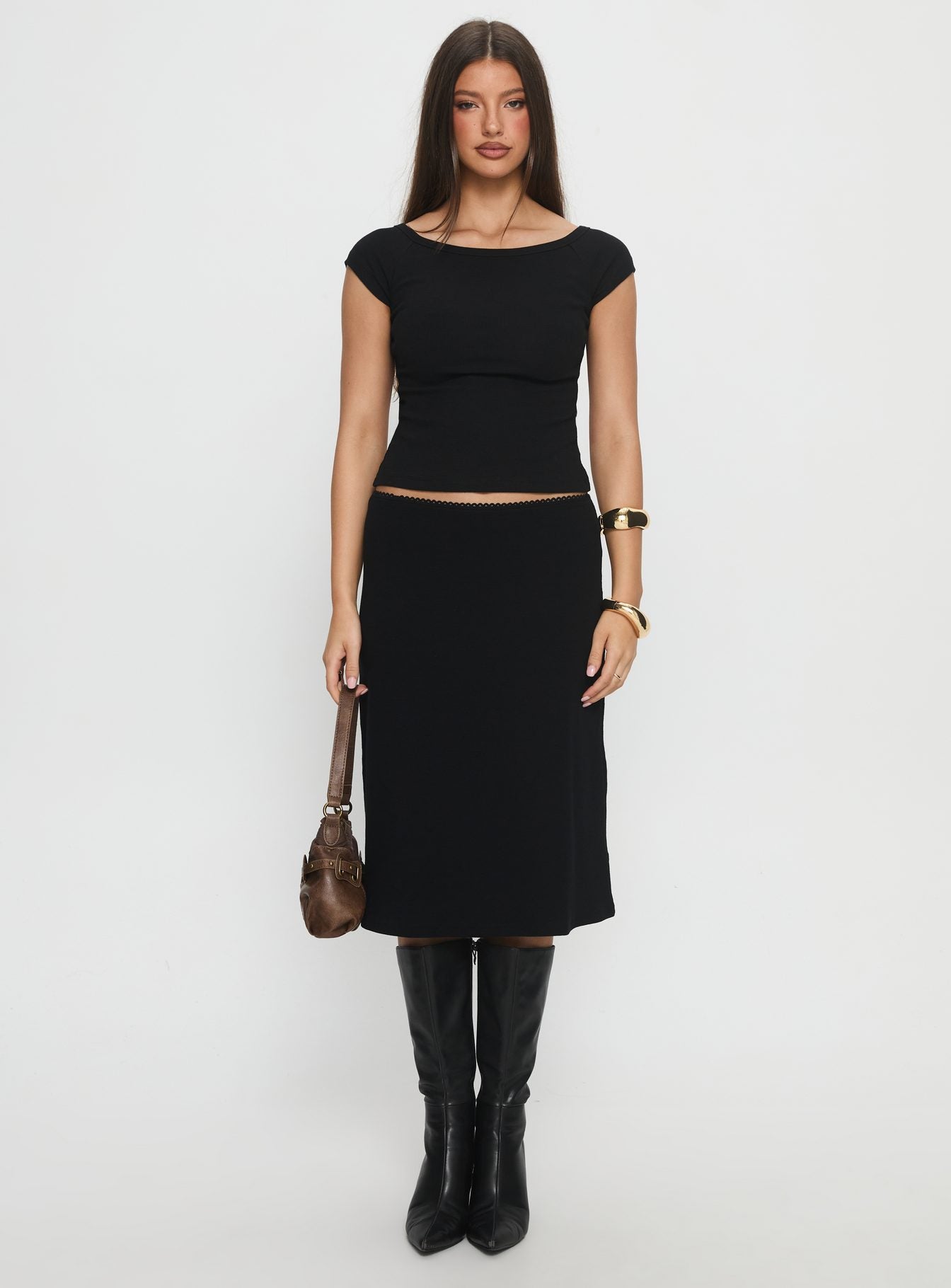 Baseline Rib Midi Skirt Black - Image 7