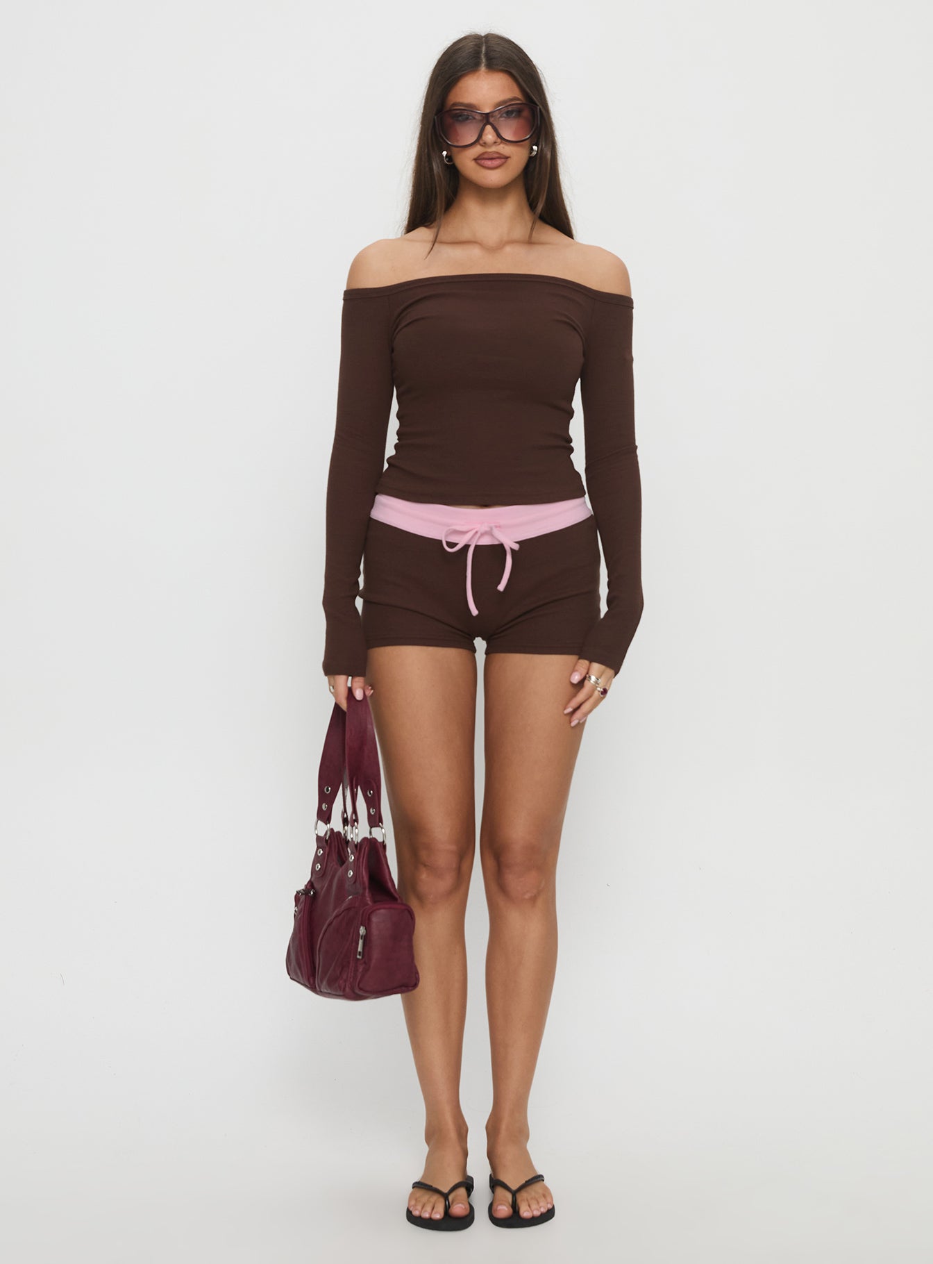 Baseline Rib Micro Shorts Brown / Pink - Image 7