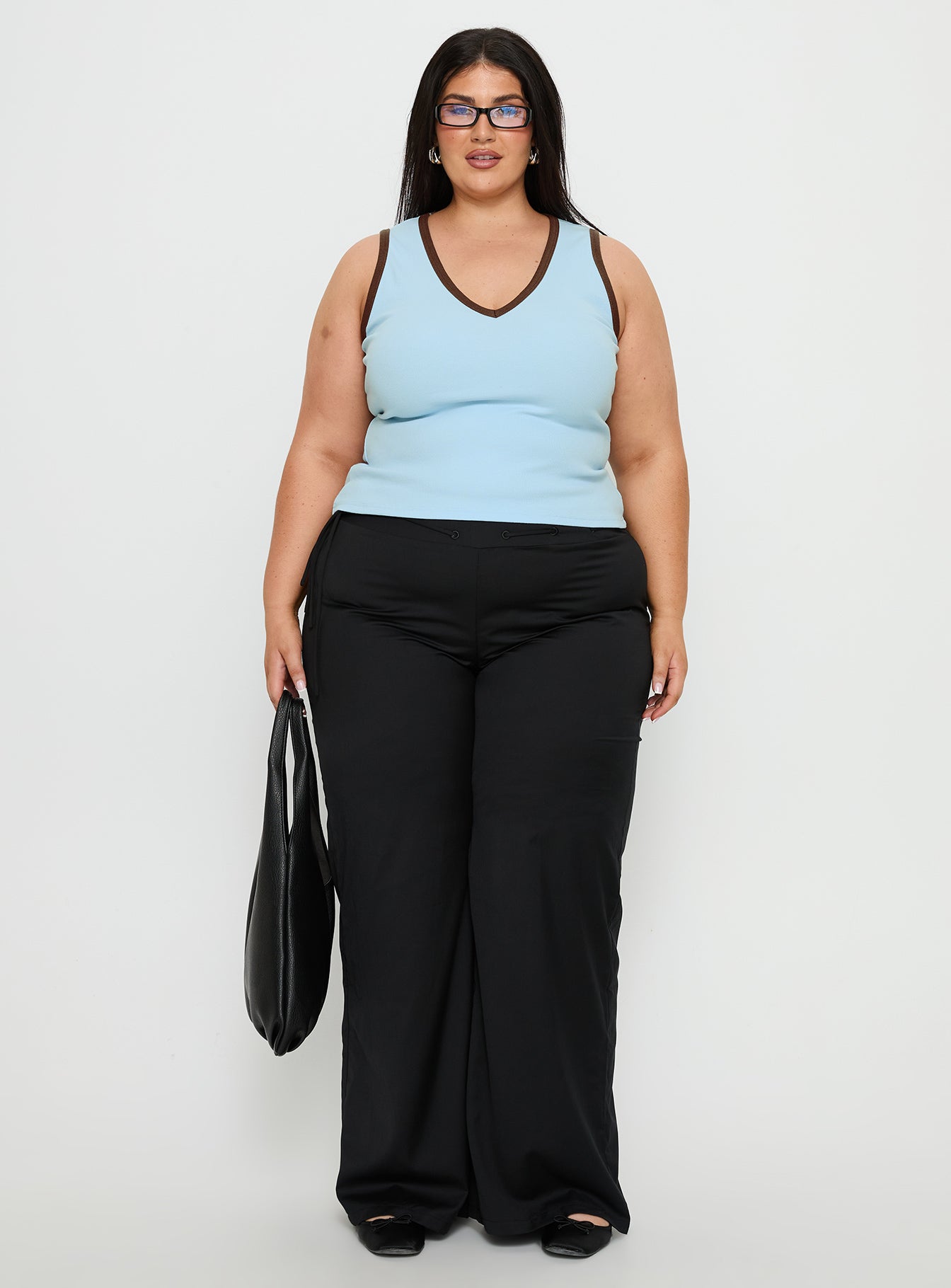 Baseline V Neck Rib Tank Top Blue / Brown Curve - Image 7
