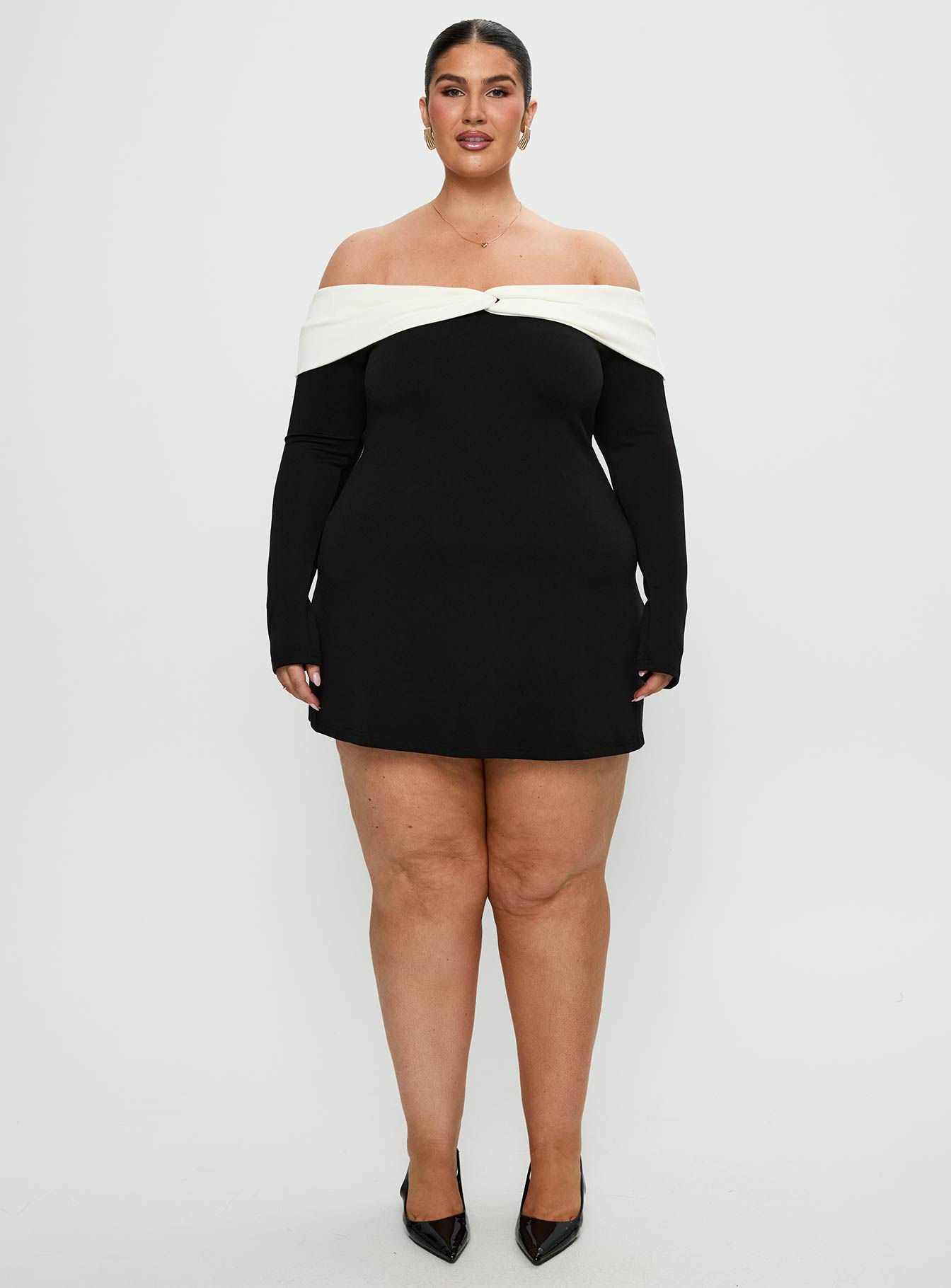Distractions Off Shoulder Long Sleeve Mini Dress Multi Curve - Image 7