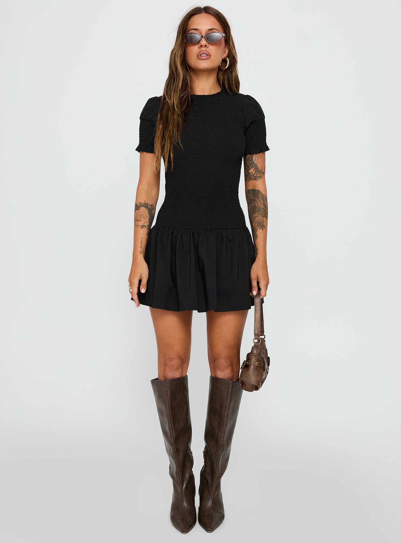 Laurita Shirred Mini Dress Black - Image 7