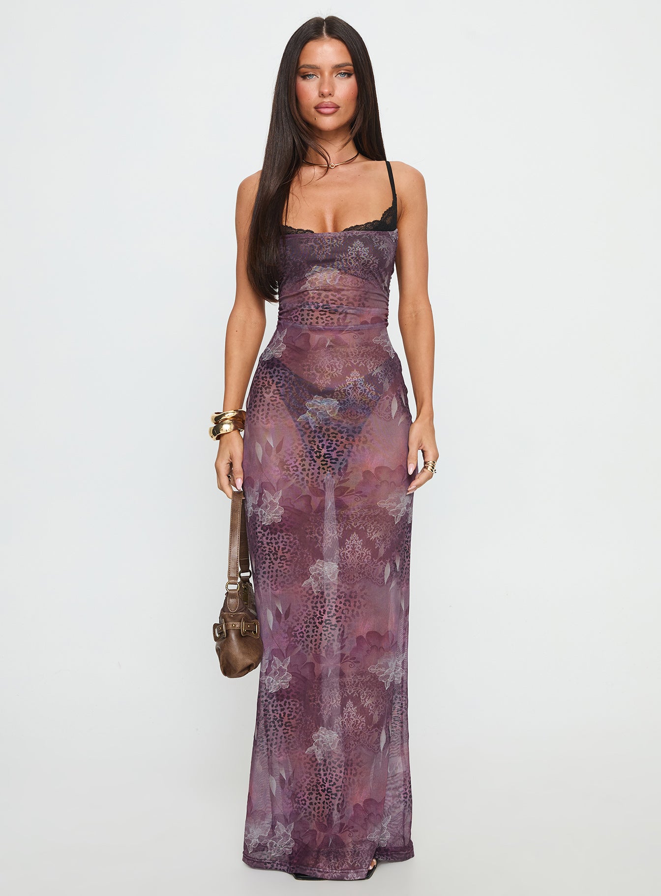 Evera Sheer Built In Bra Maxi Dress Purple - Image 7