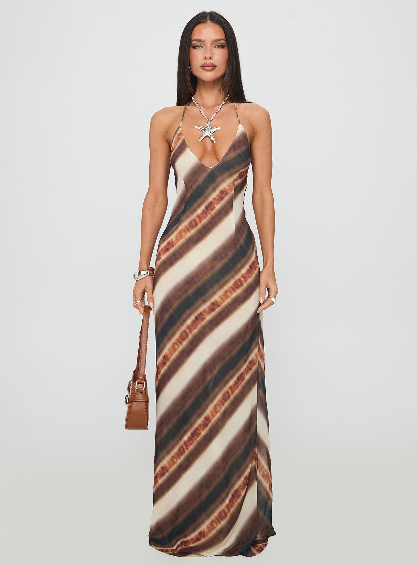 Esmira Halter Maxi Dress Brown Stripe - Image 7