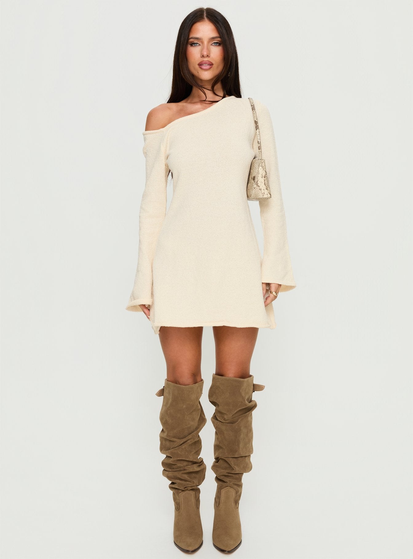 Jaede Off Shoulder Knit Mini Dress Cream - Image 7