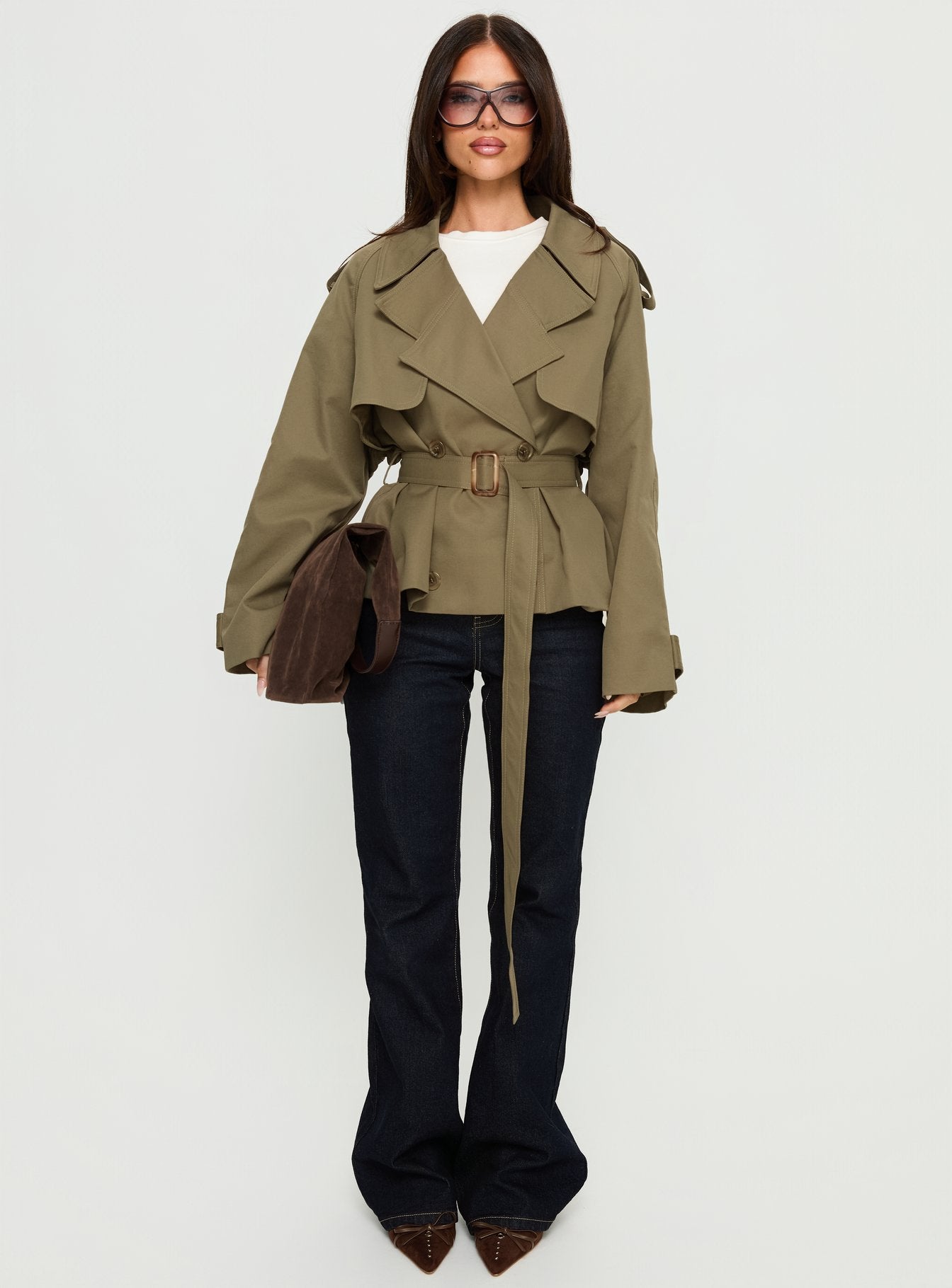 Eldora Cropped Trench Coat Green - Image 7