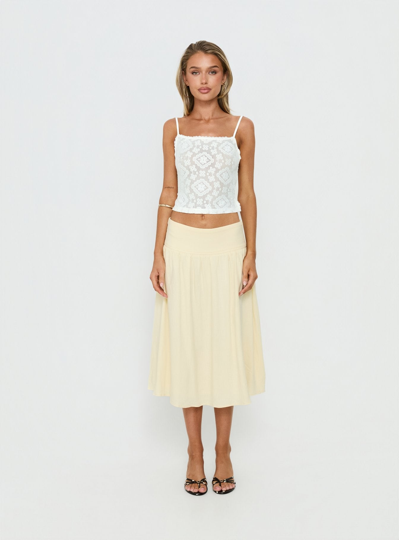 Heart Of Gold Linen Blend Midi Skirt Lemon - Image 7