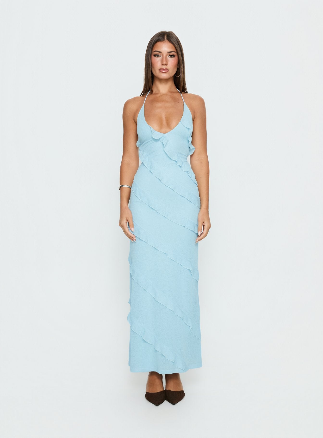 Adesta Frill Halter Maxi Dress Blue - Image 7