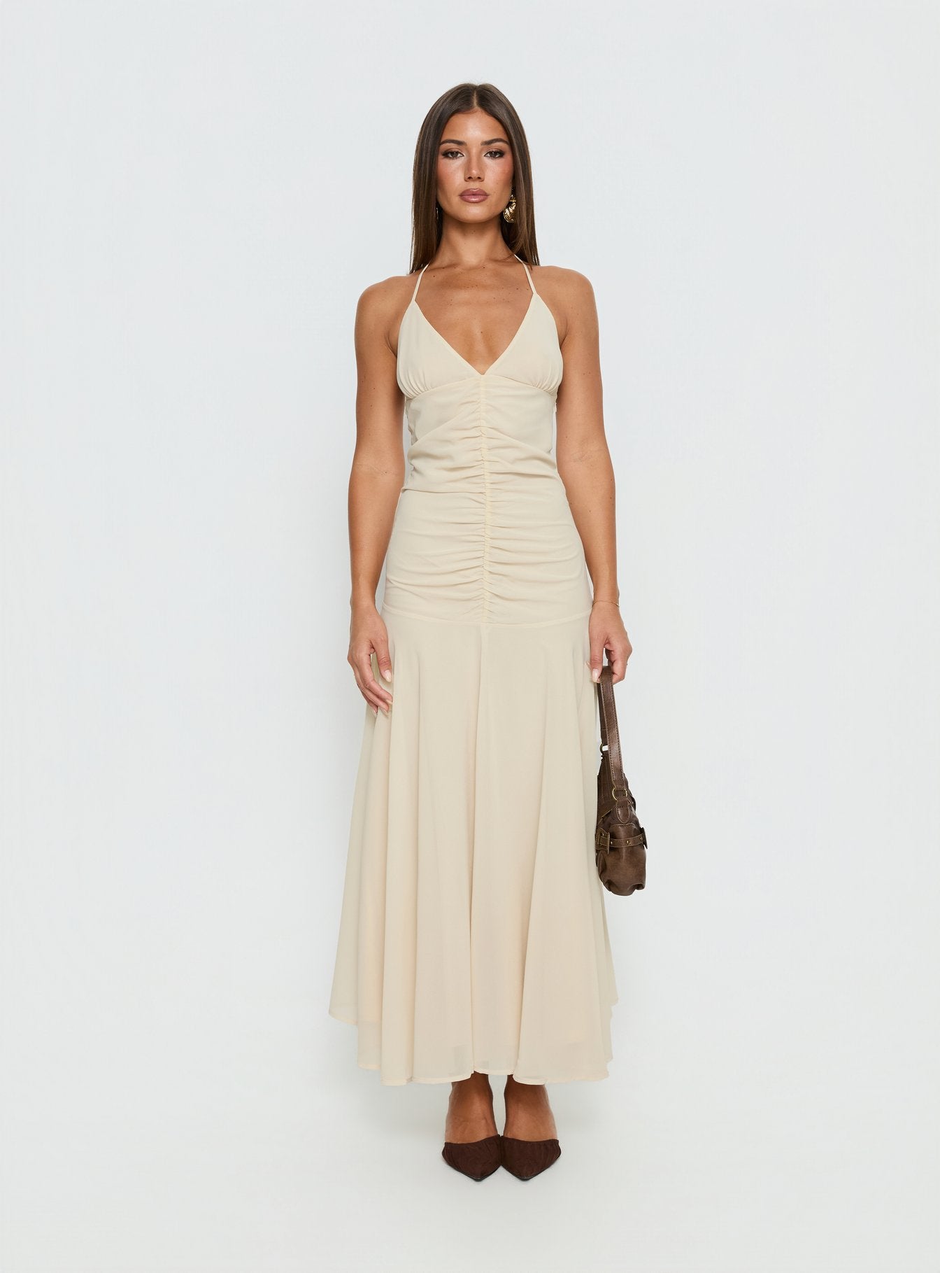 Carlisla Ruched Halter Maxi Dress Yellow - Image 7