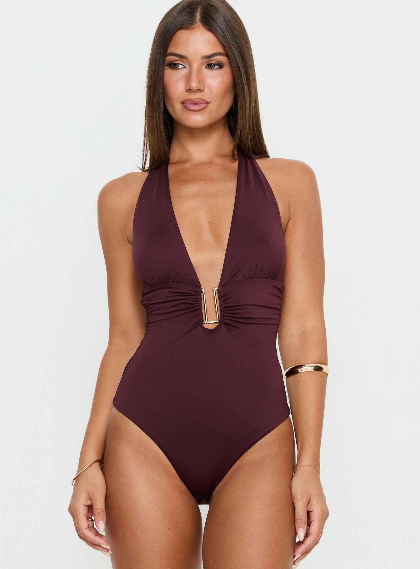 Leave Me Alone Plunge Halter Bodysuit Burgundy - Image 7