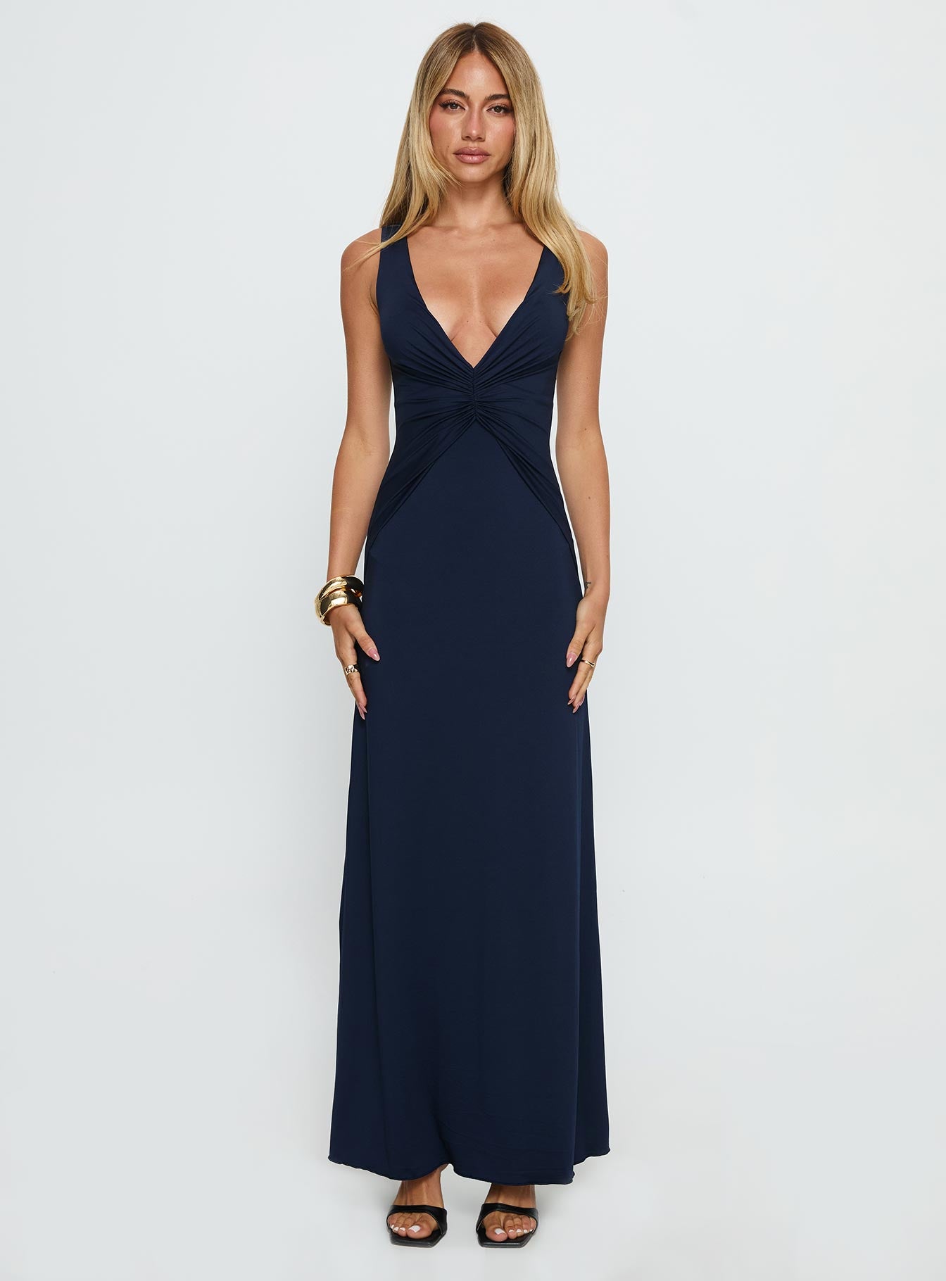 Frederica Plunge Maxi Dress Navy - Image 6