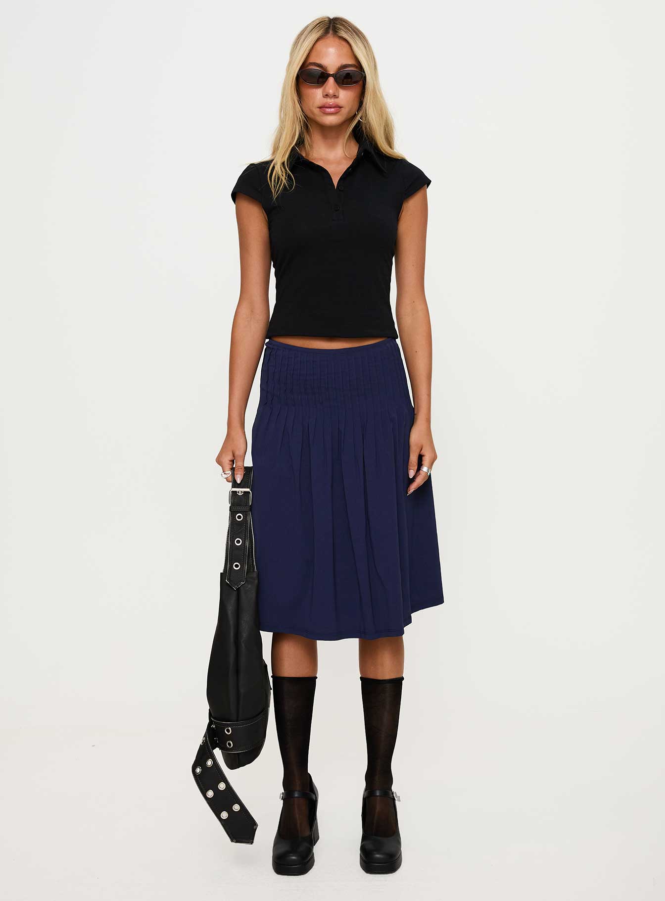 Elaila Pleat Midi Skirt Navy - Image 7