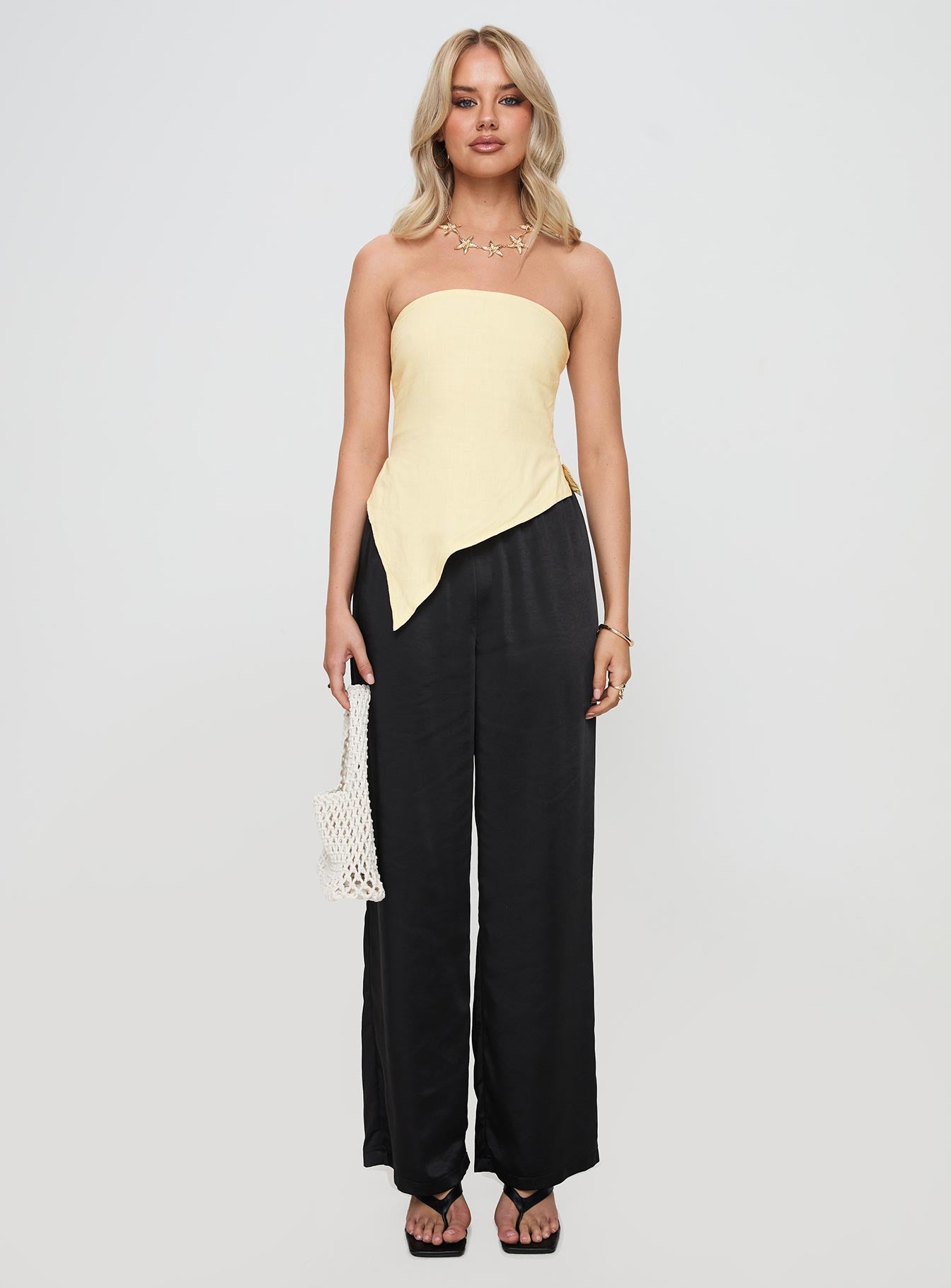 Birdie Asymmetric Linen Blend Top Lemon - Image 7