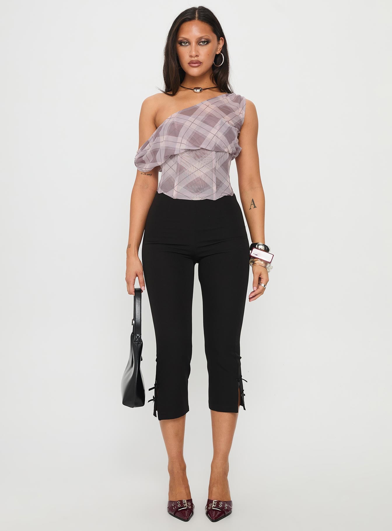 Amabelle Corset Draped Top Multi Plaid - Image 7