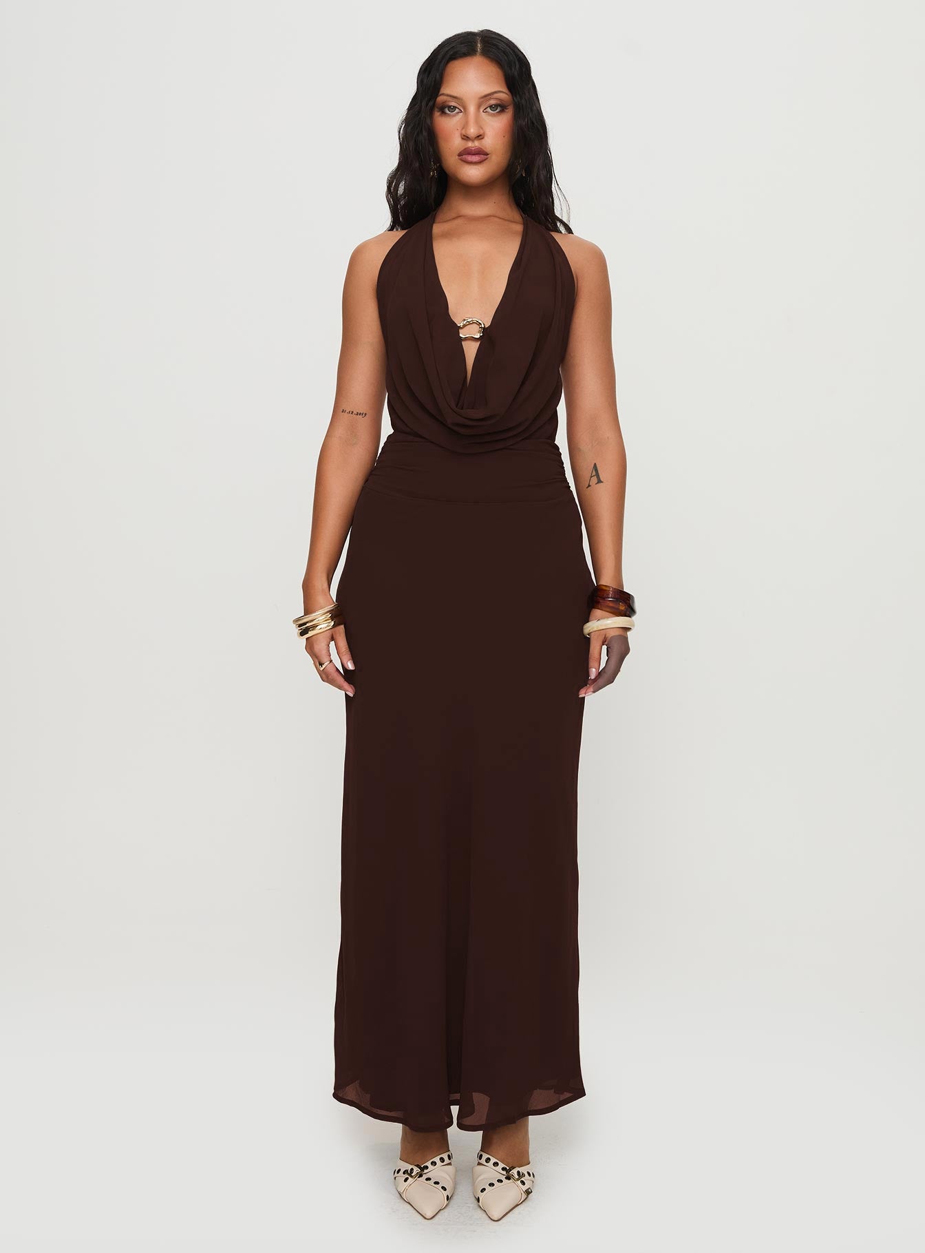 Alejandria Cowl Neck Maxi Dress Chocolate - Image 7