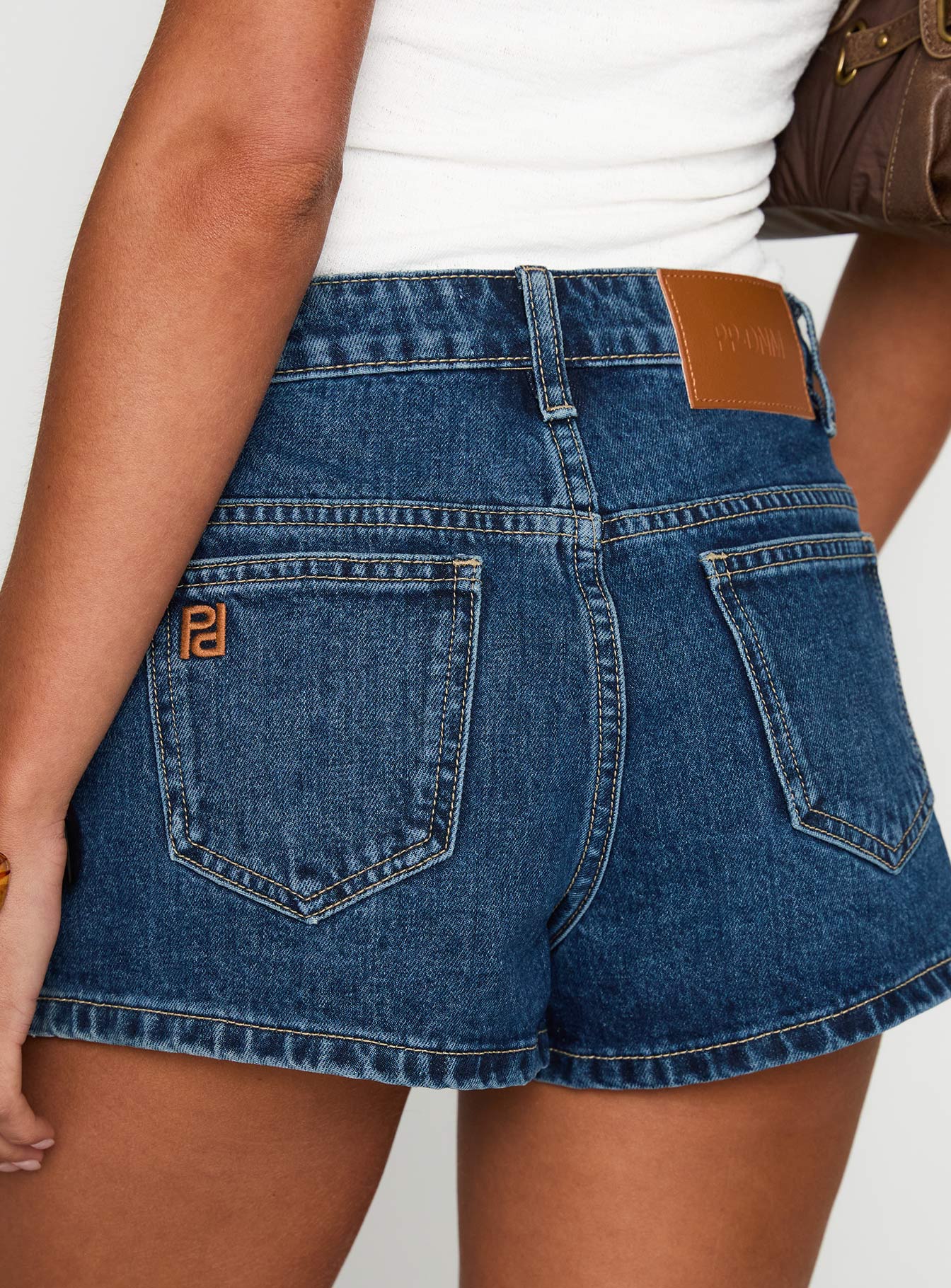 Dreamful Low Rise Mini Denim Shorts Dark Blue Wash - Image 7