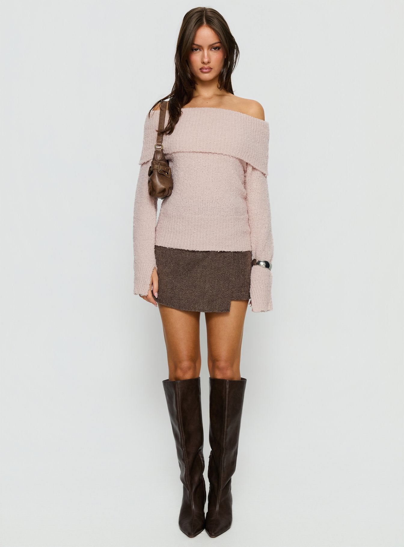 Adelyne Tweed Mini Skirt Brown - Image 6