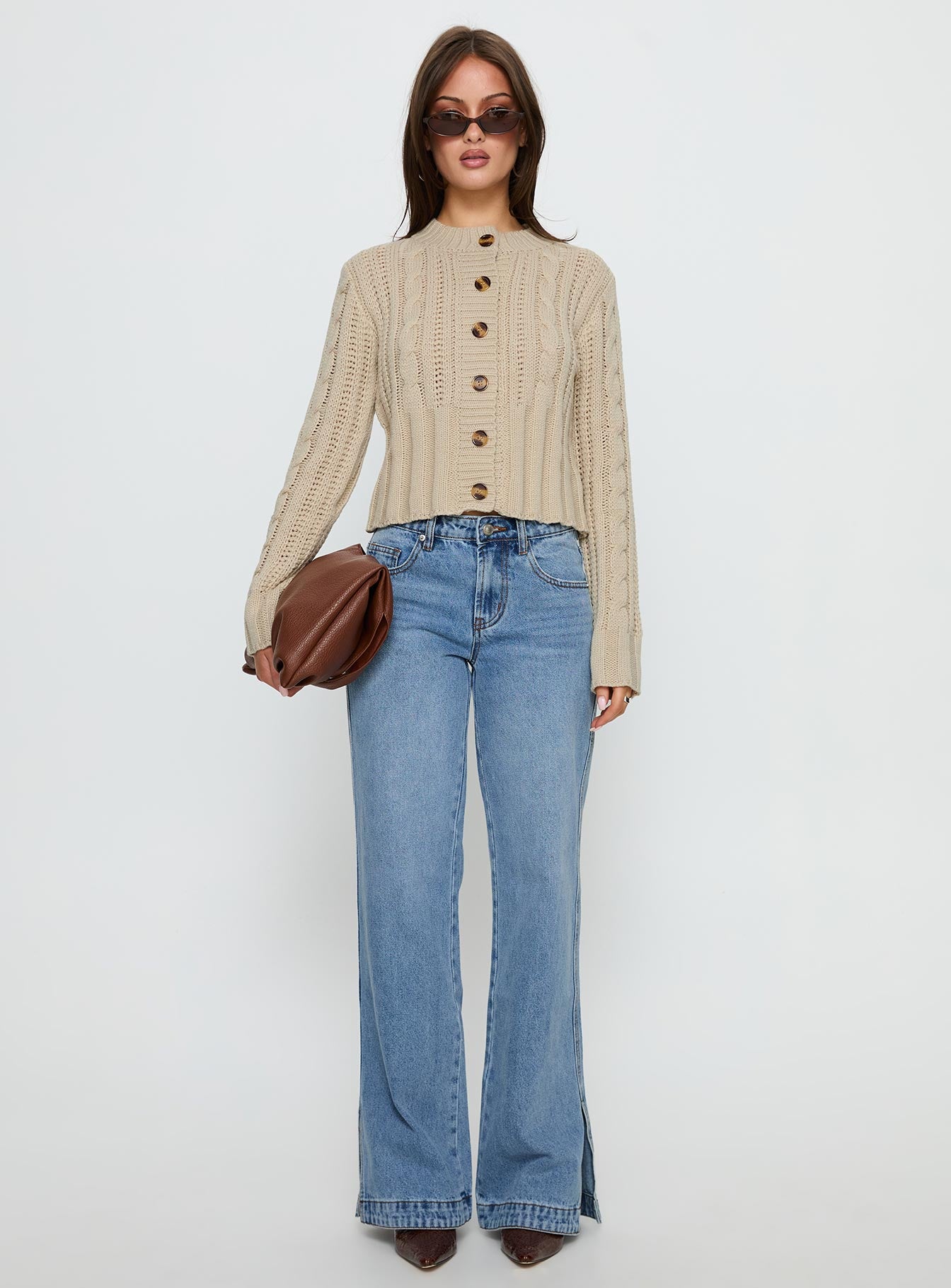 Donielle Cable Knit Cardigan Beige - Image 7