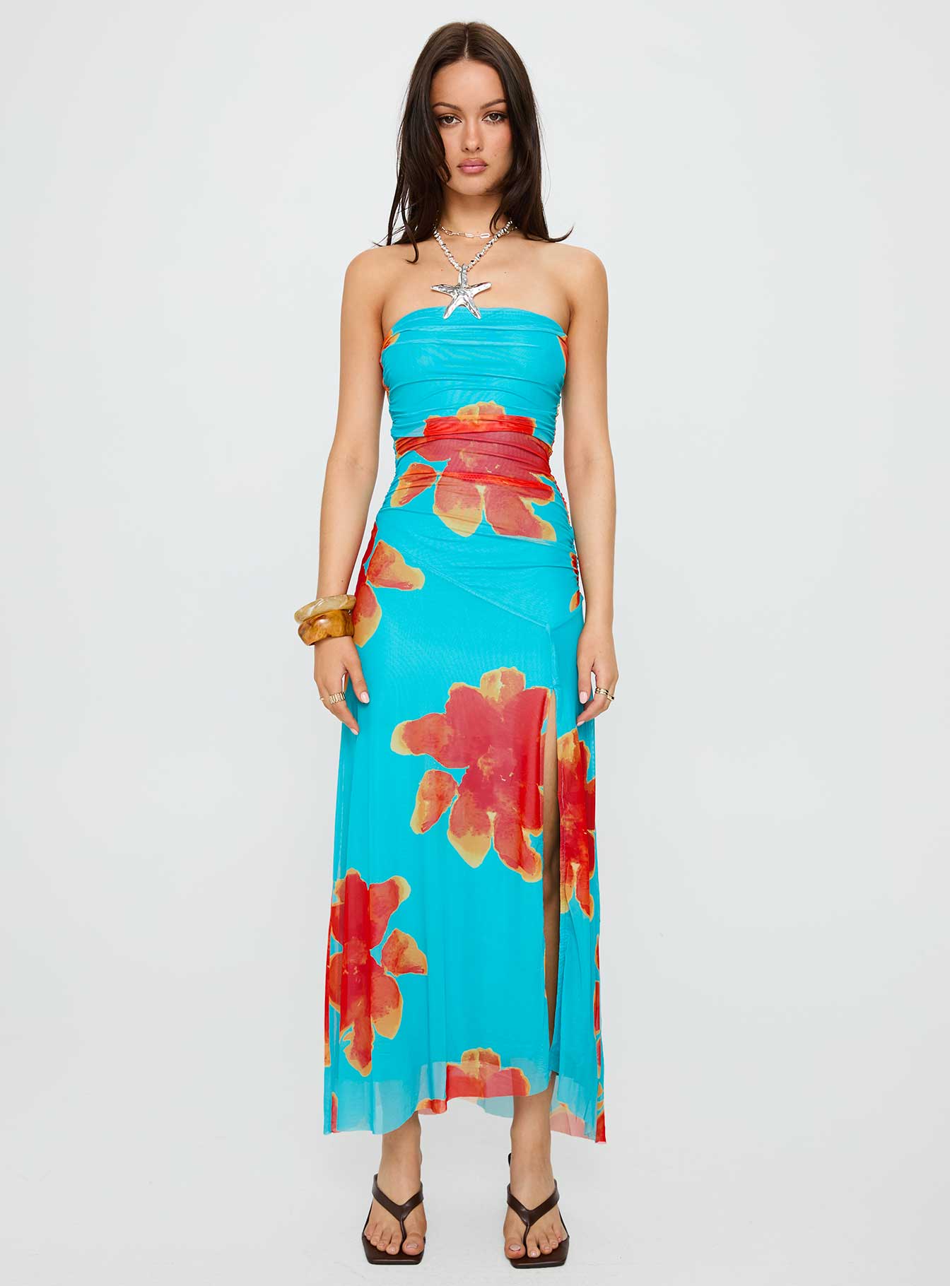 Katara Strapless Maxi Dress Blue / Orange Floral - Image 7
