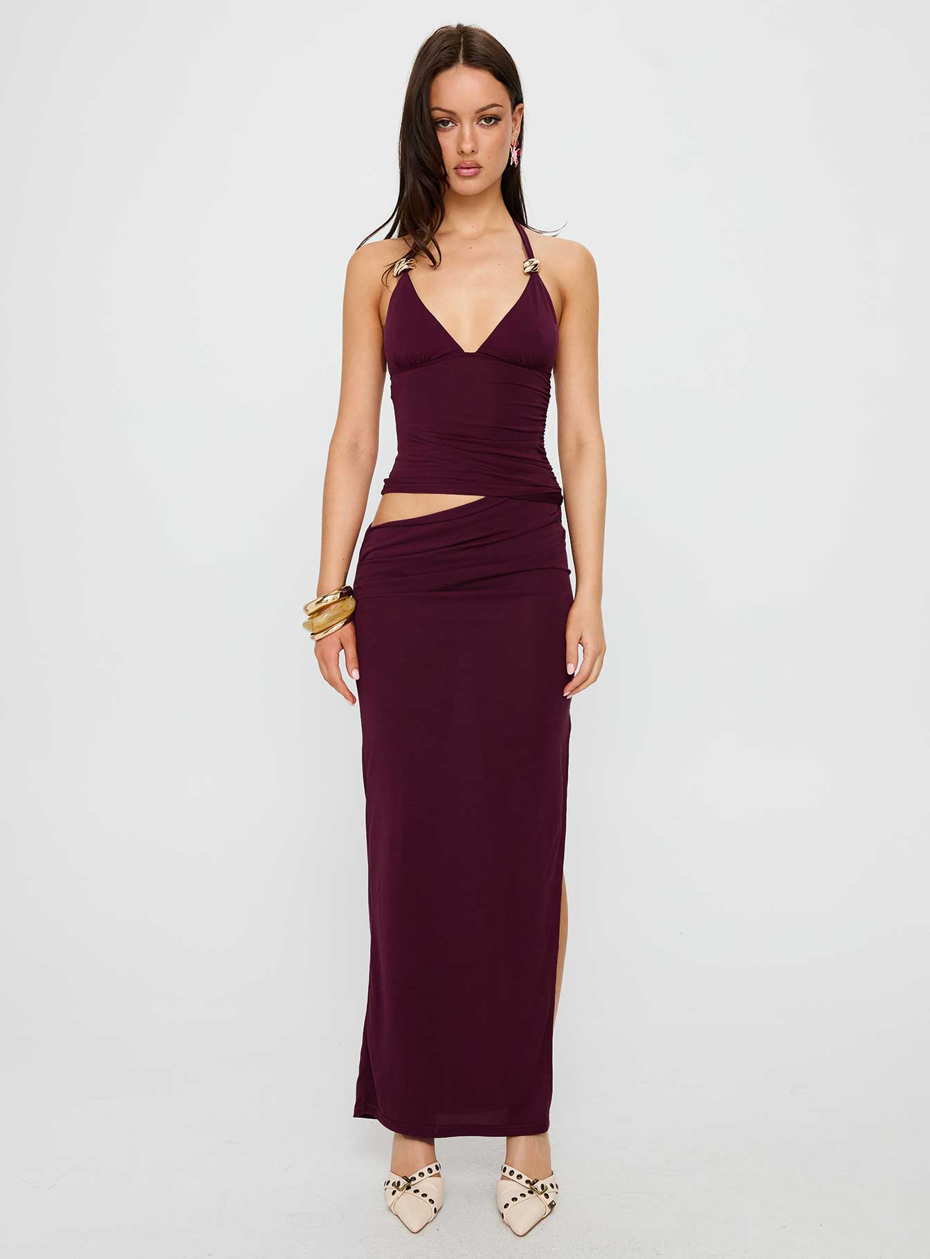 Imeraldia Hardware Halter Maxi Dress Currant - Image 7