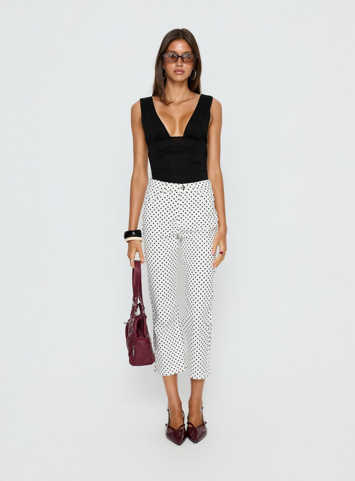 Cindee High Rise Cropped Jeans White Polka Dot - Image 7