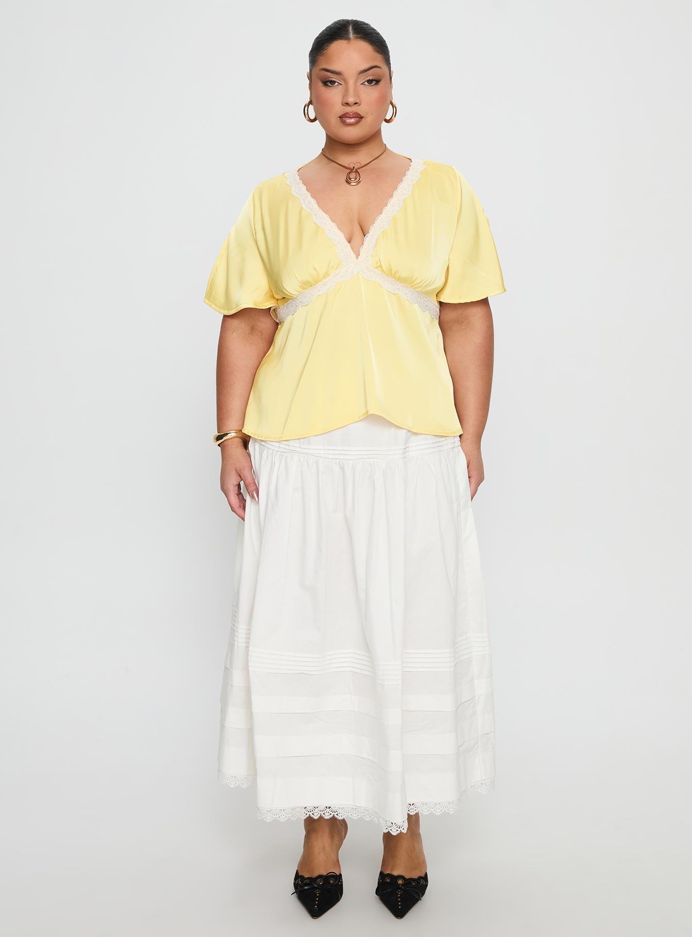 For The Summer Lace Trim Top Yellow Curve - Image 6