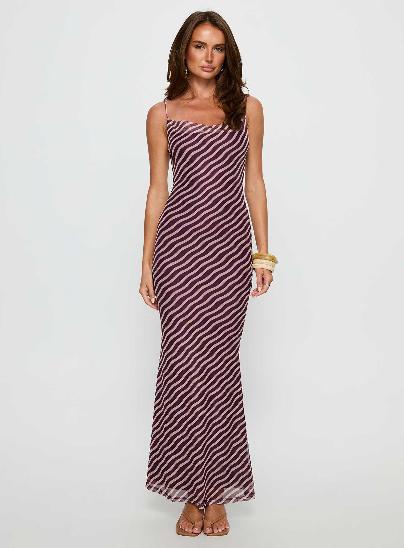 Aliah Cowl Neck Maxi Dress Plum Stripe - Image 7