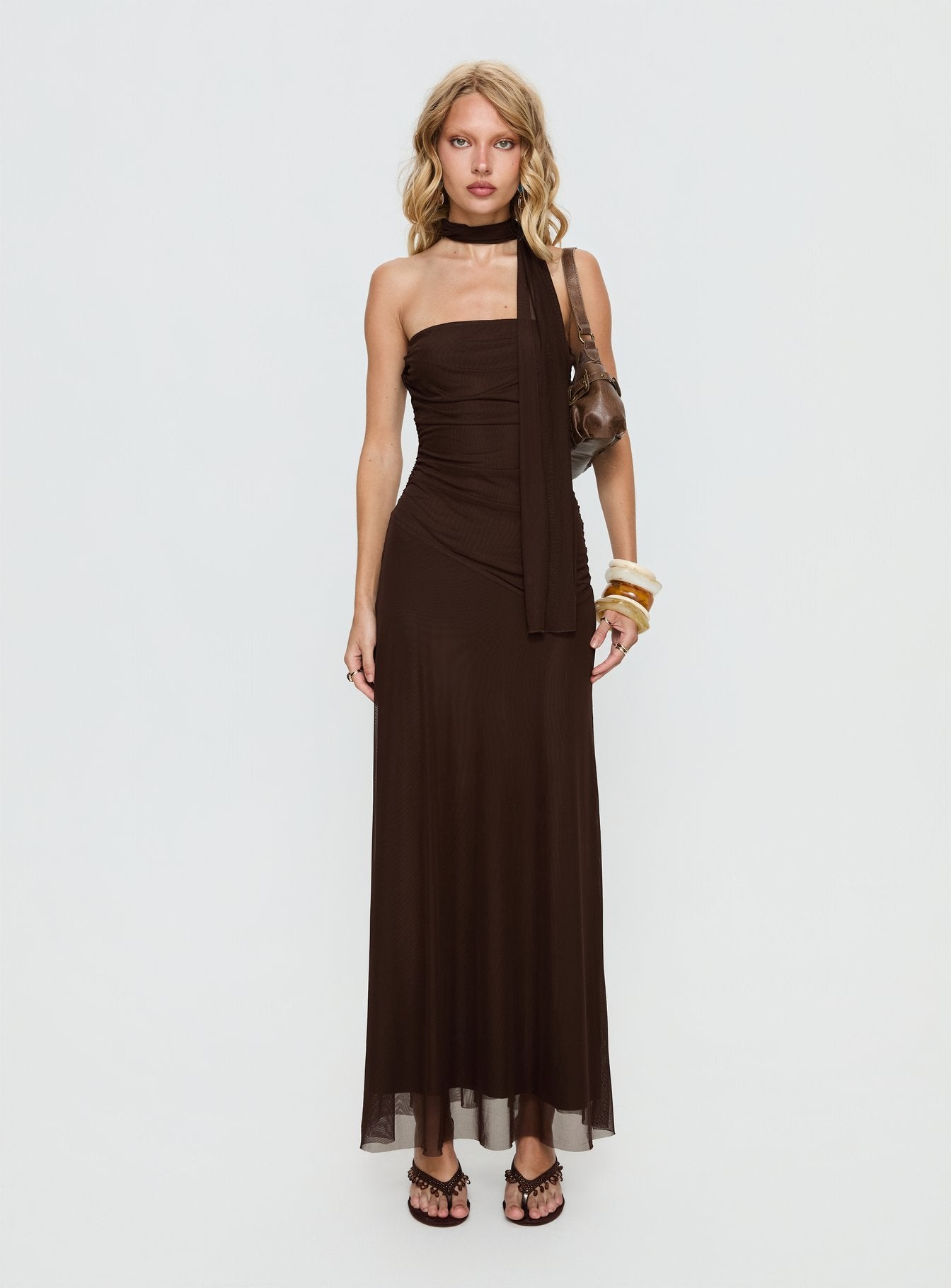 Ainslea Halter Scarf Maxi Dress Dark Brown - Image 6