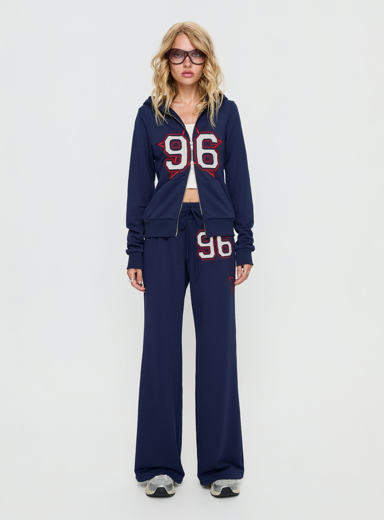 Kari Distressed Zip Through Top Navy Multi - Image 7