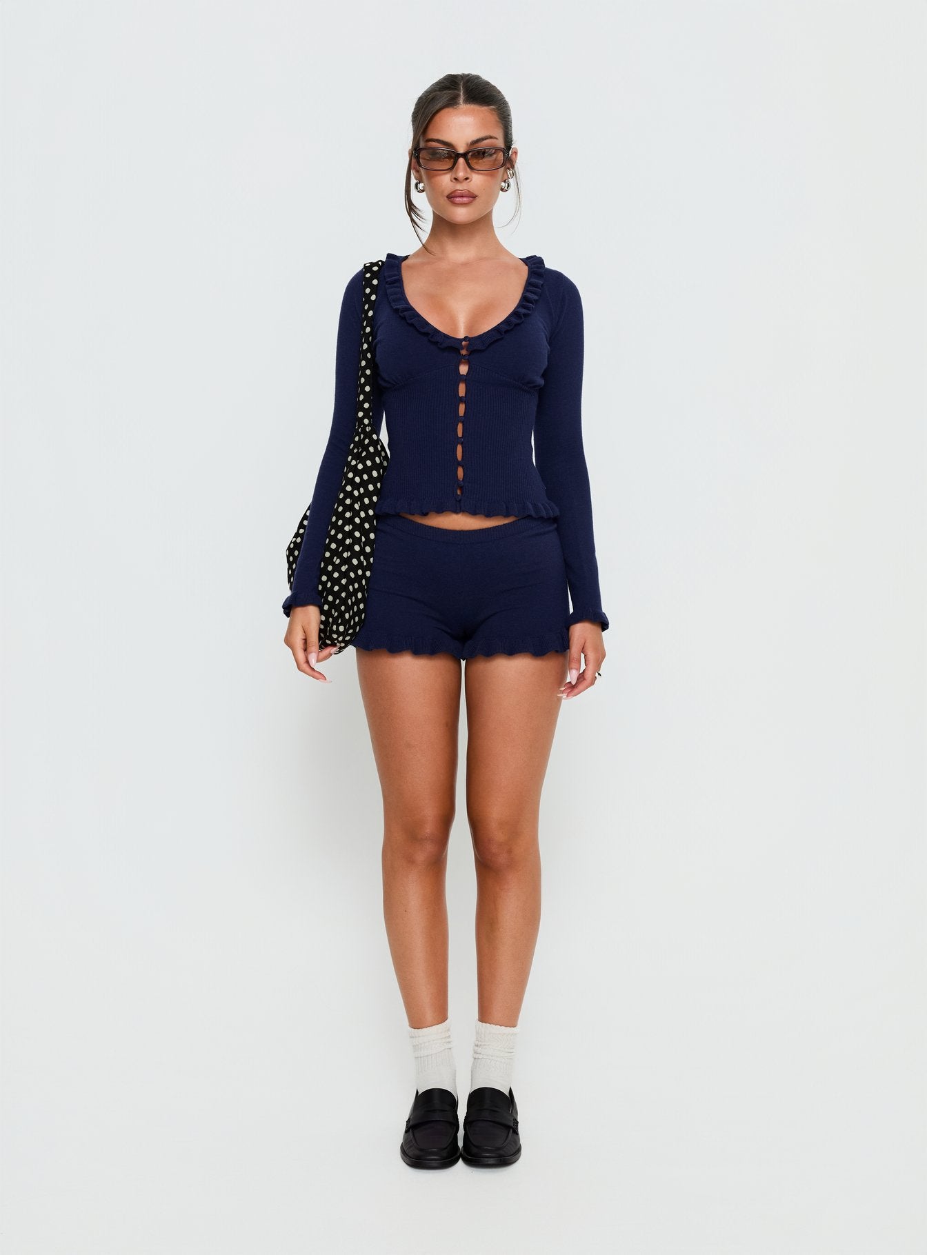 Ceria Frill Knit Long Sleeve Top Navy - Image 7