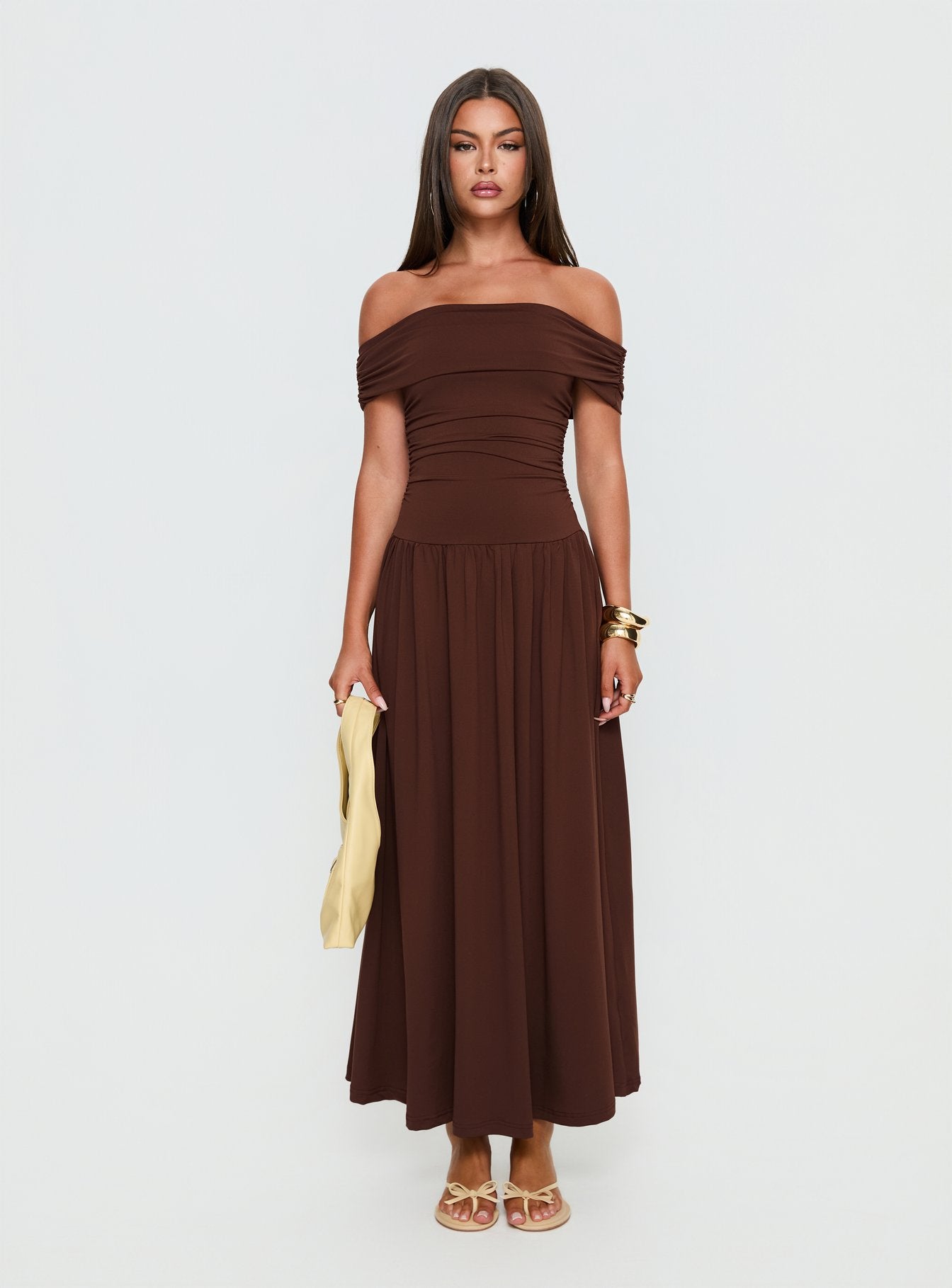 Katalia Off Shoulder Maxi Dress Chocolate Brown - Image 7