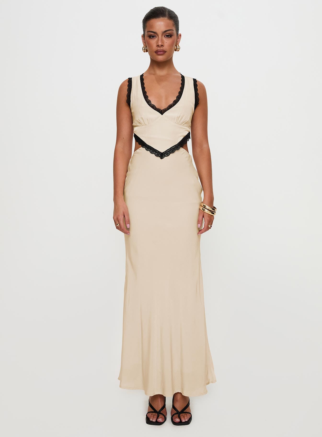 Keila Lace Trim Maxi Dress Cream / Black - Image 12