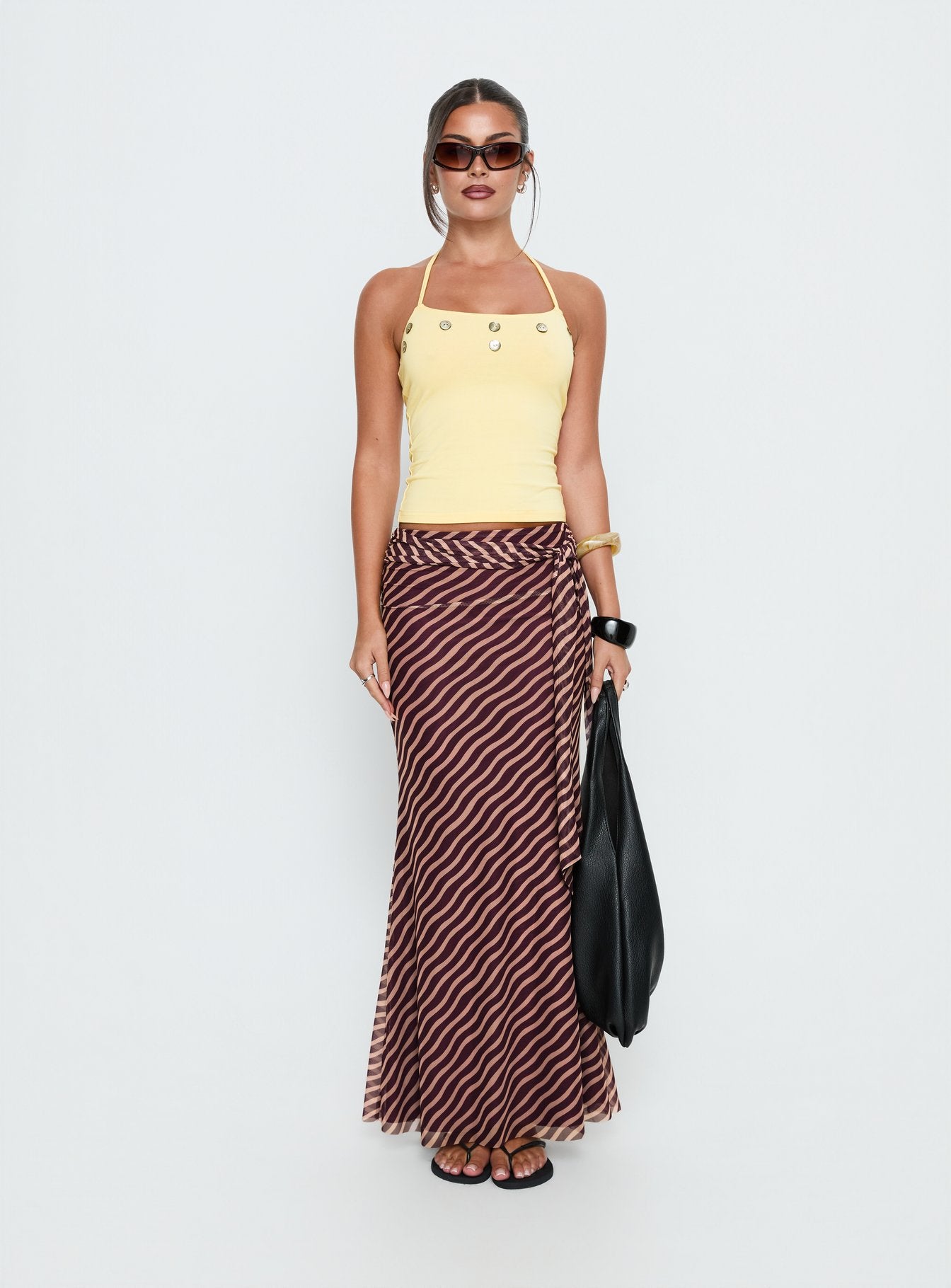 Caviar Tie Maxi Skirt Brown Stripe - Image 7