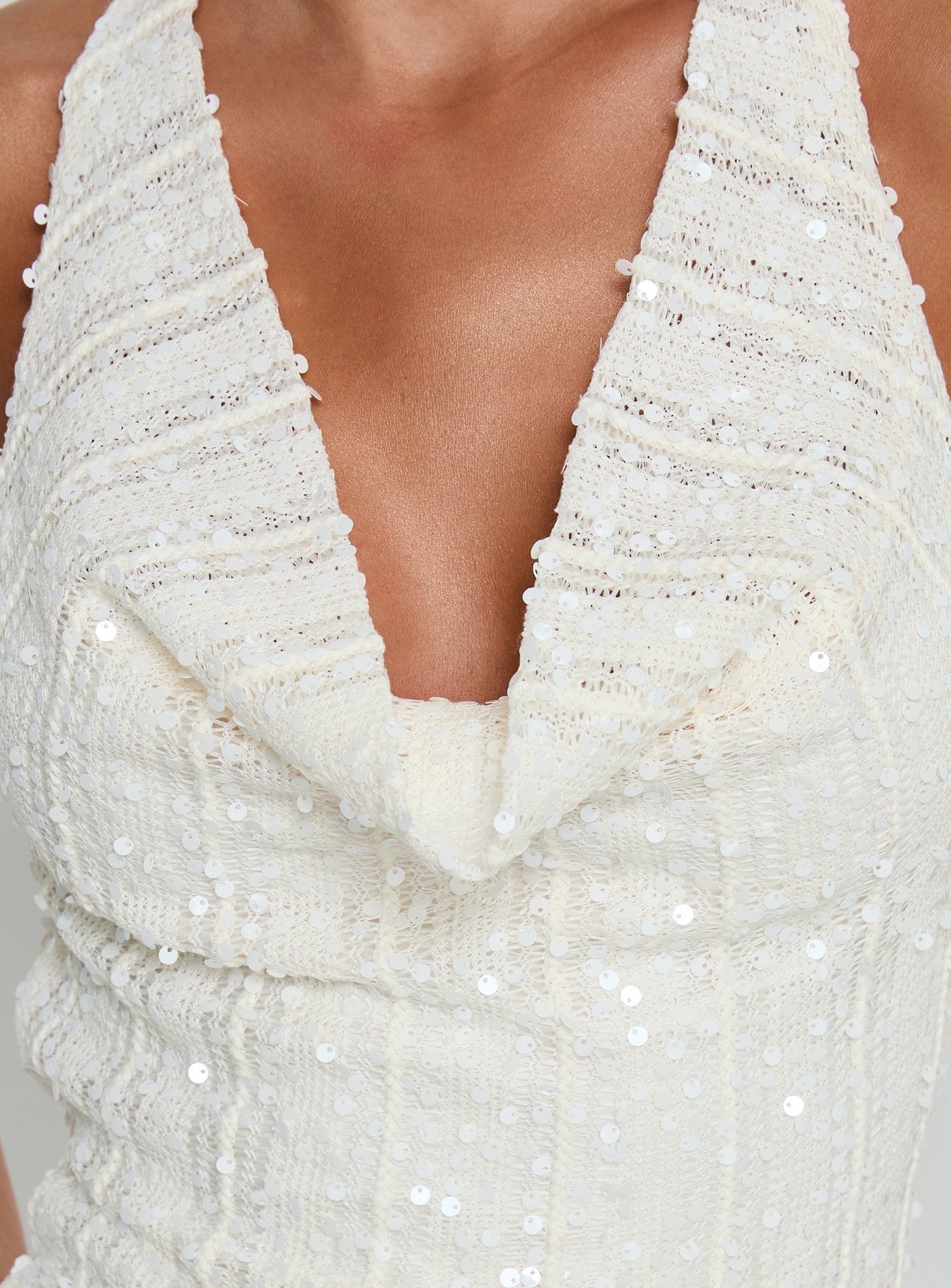 Kaimeila Halter Sequin Mini Dress Cream - Image 7