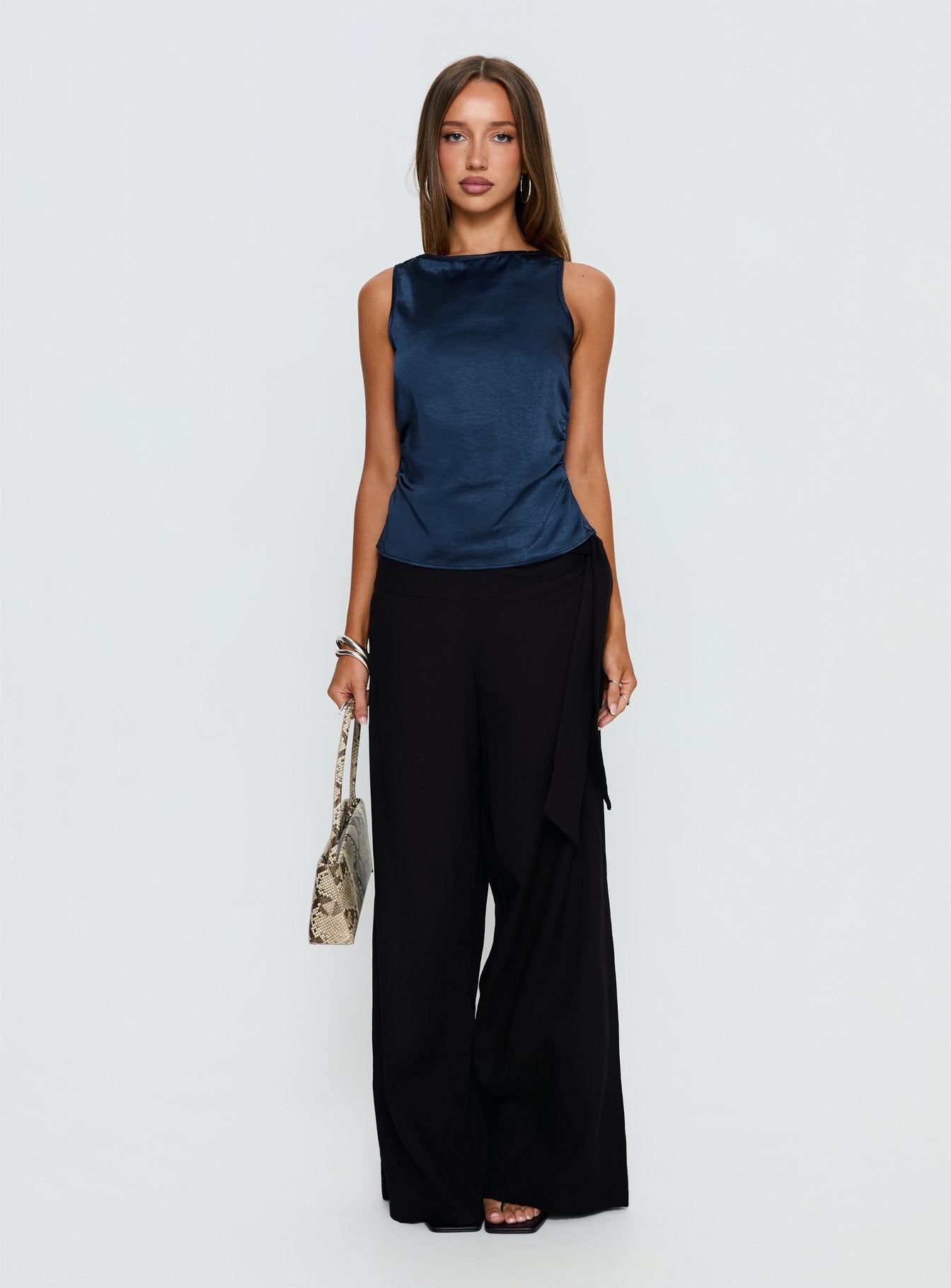 Jennisa Backless Satin Top Navy - Image 6