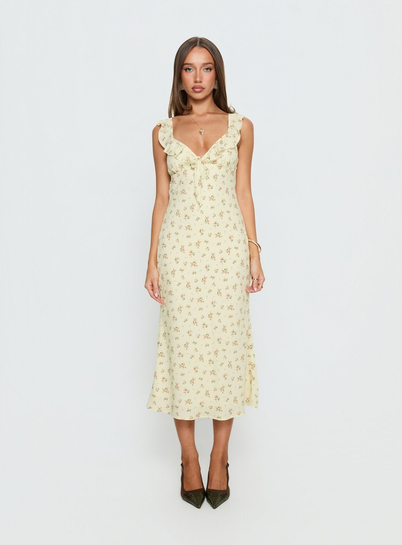 Leabelle Frill V Neck Maxi Dress Yellow Floral - Image 6