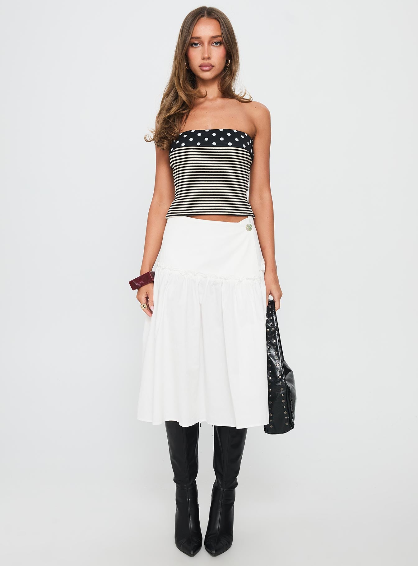 Jonsie Tiered Frill Midi Skirt White - Image 7