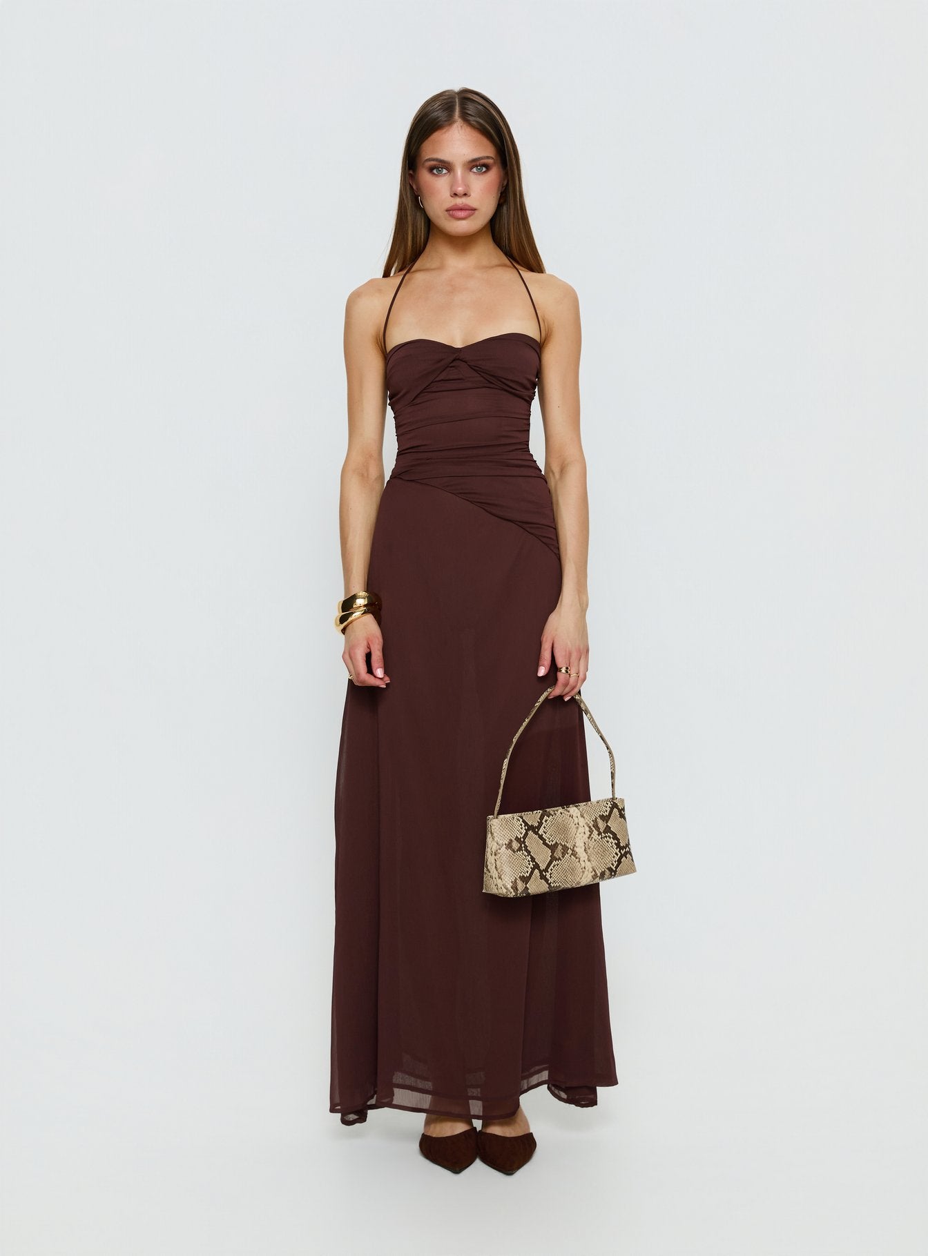 Kaemila Halter Chiffon Maxi Dress Brown - Image 7