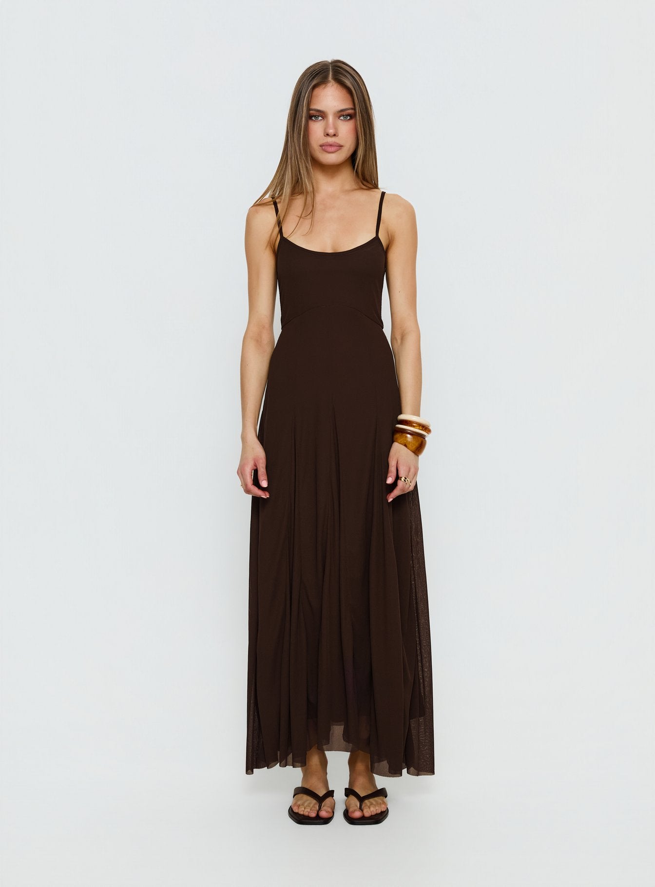Janeira Pleat Maxi Dress Chocolate - Image 6