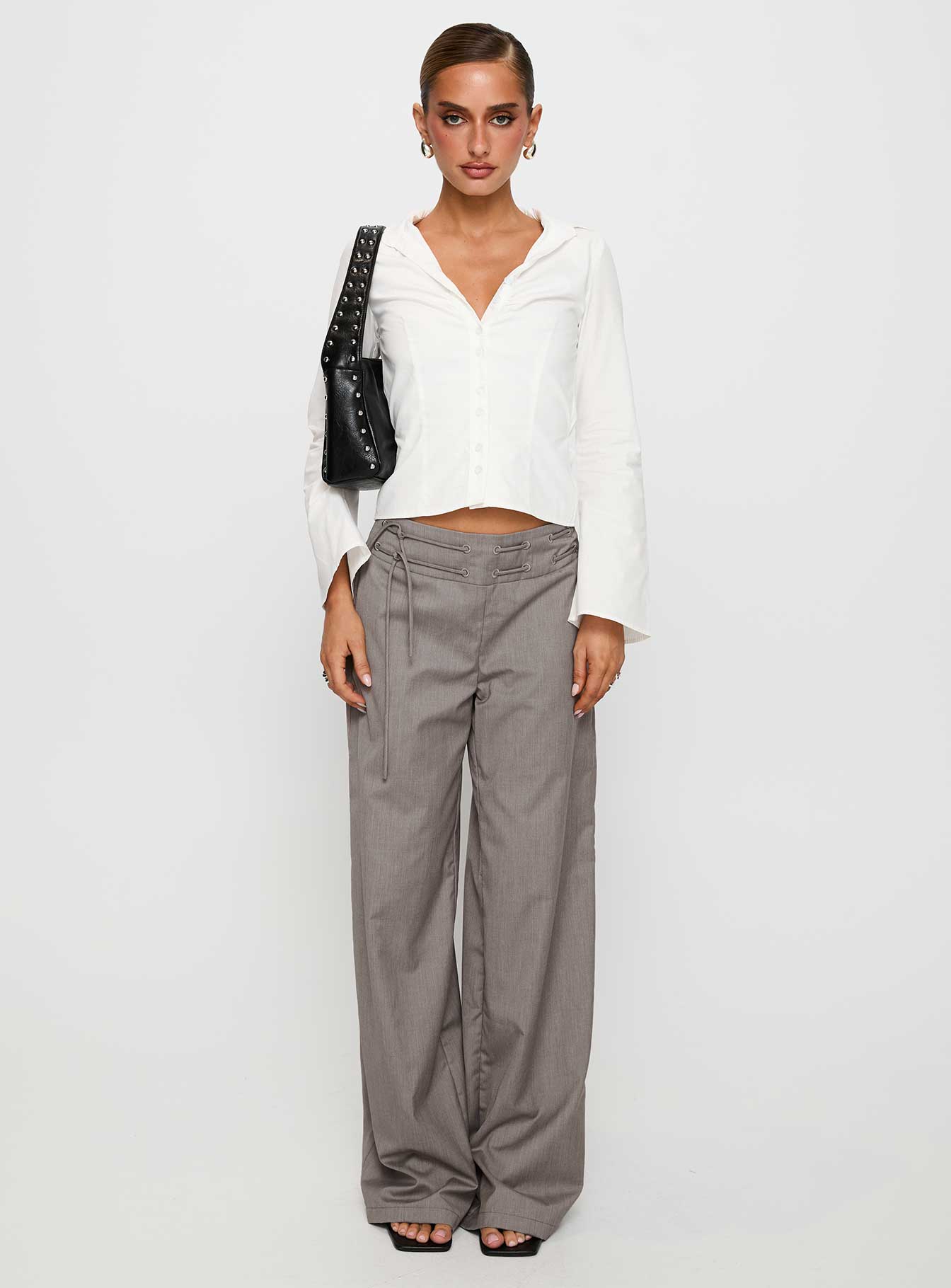 Alternative view of Just Have Fun Wide Leg Pant Grey Petite