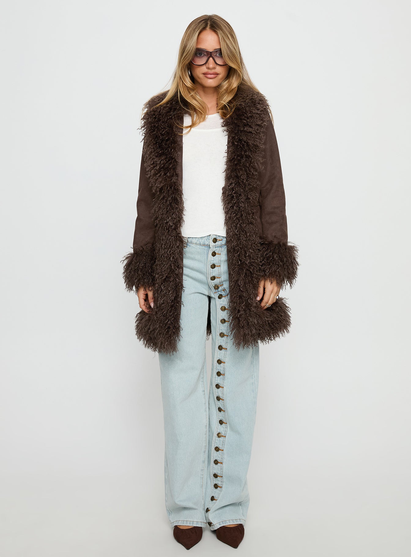 Josefina Faux Fur Detail Jacket Chocolate - Image 7