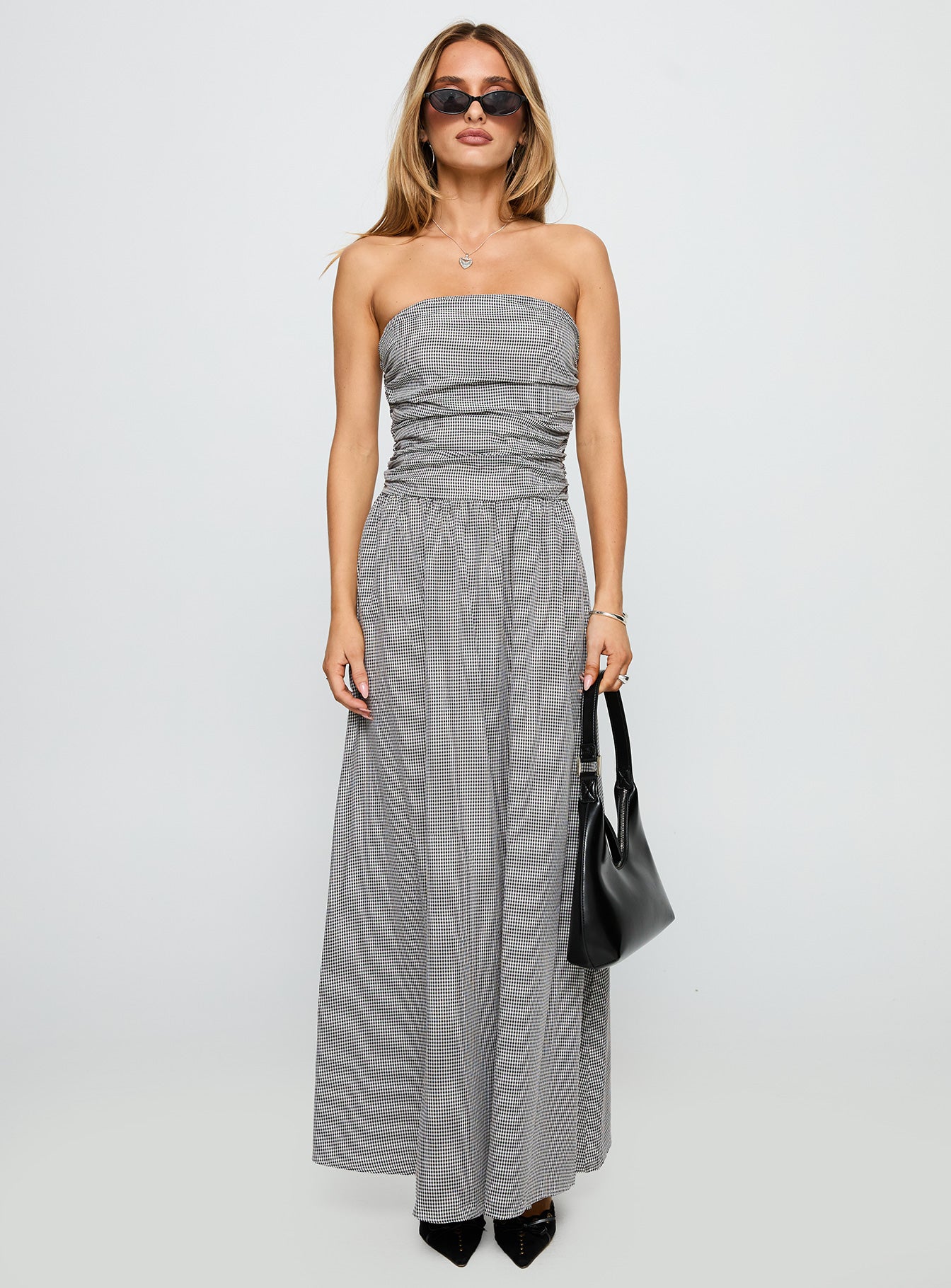 Arkadia Strapless Maxi Dress Black / White Check - Image 6