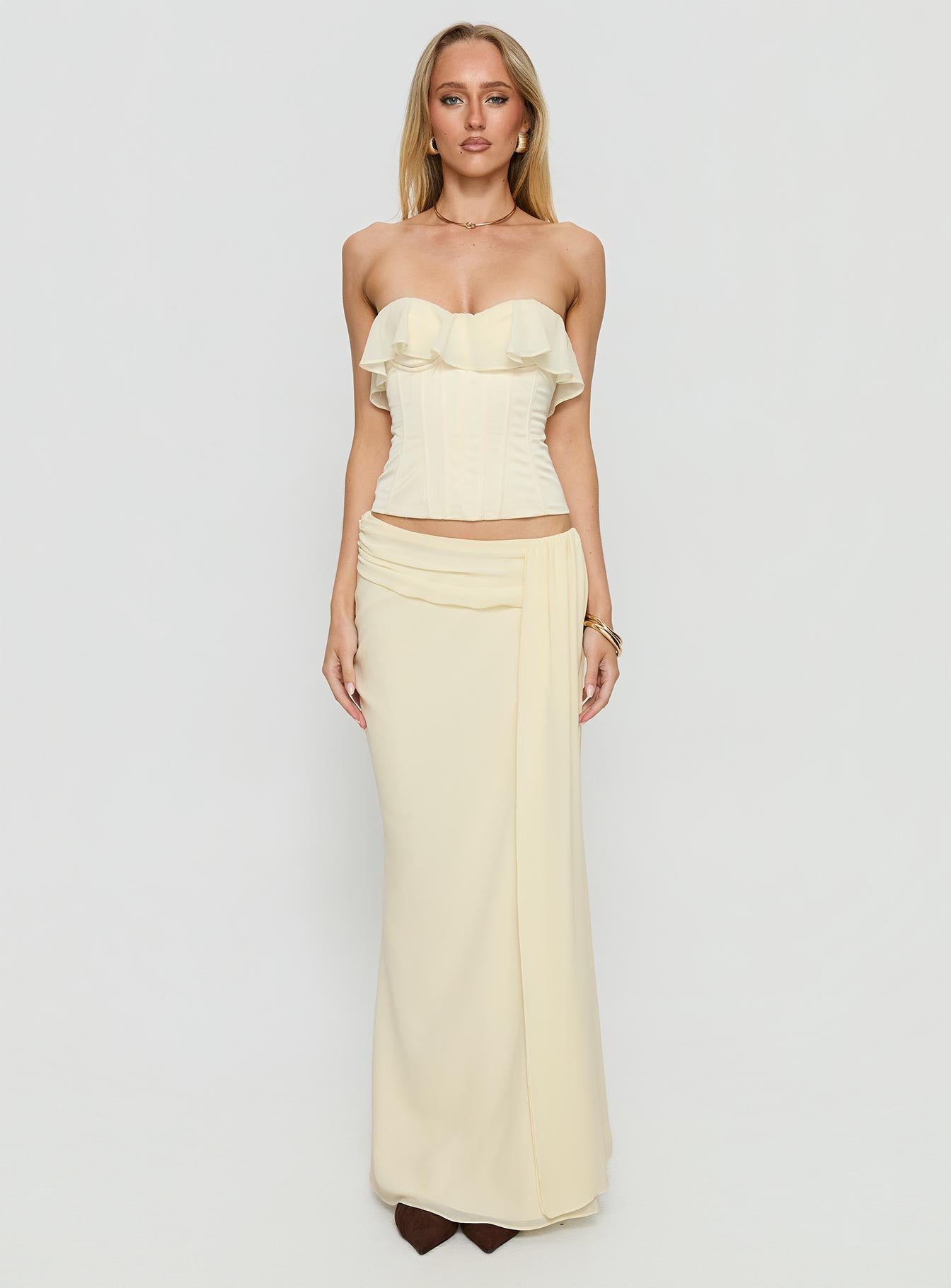 Holliann Strapless Frill Corset Top Butter - Image 7