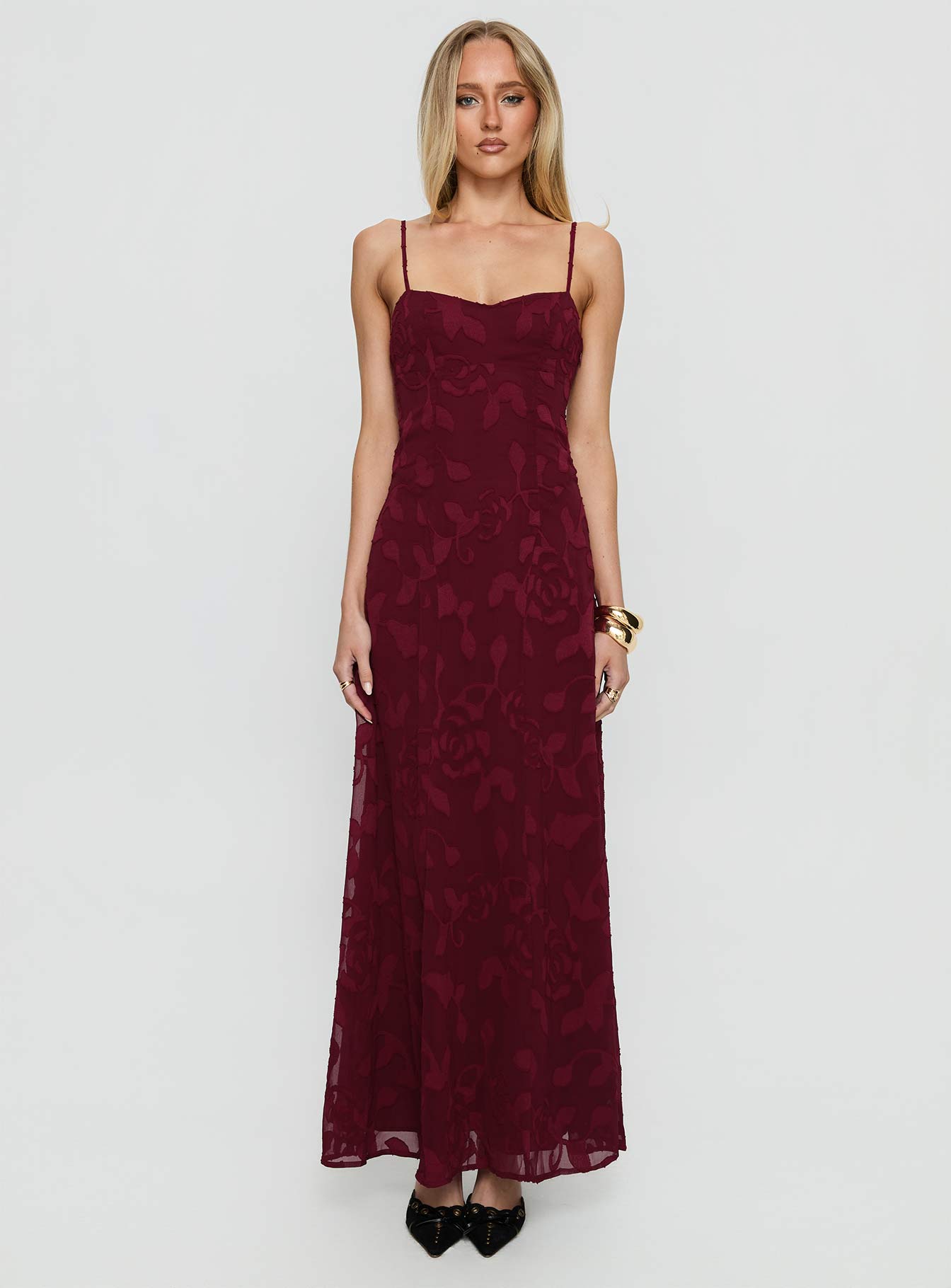 Leading Lady Sweetheart Maxi Dress Red Floral Burnout - Image 7