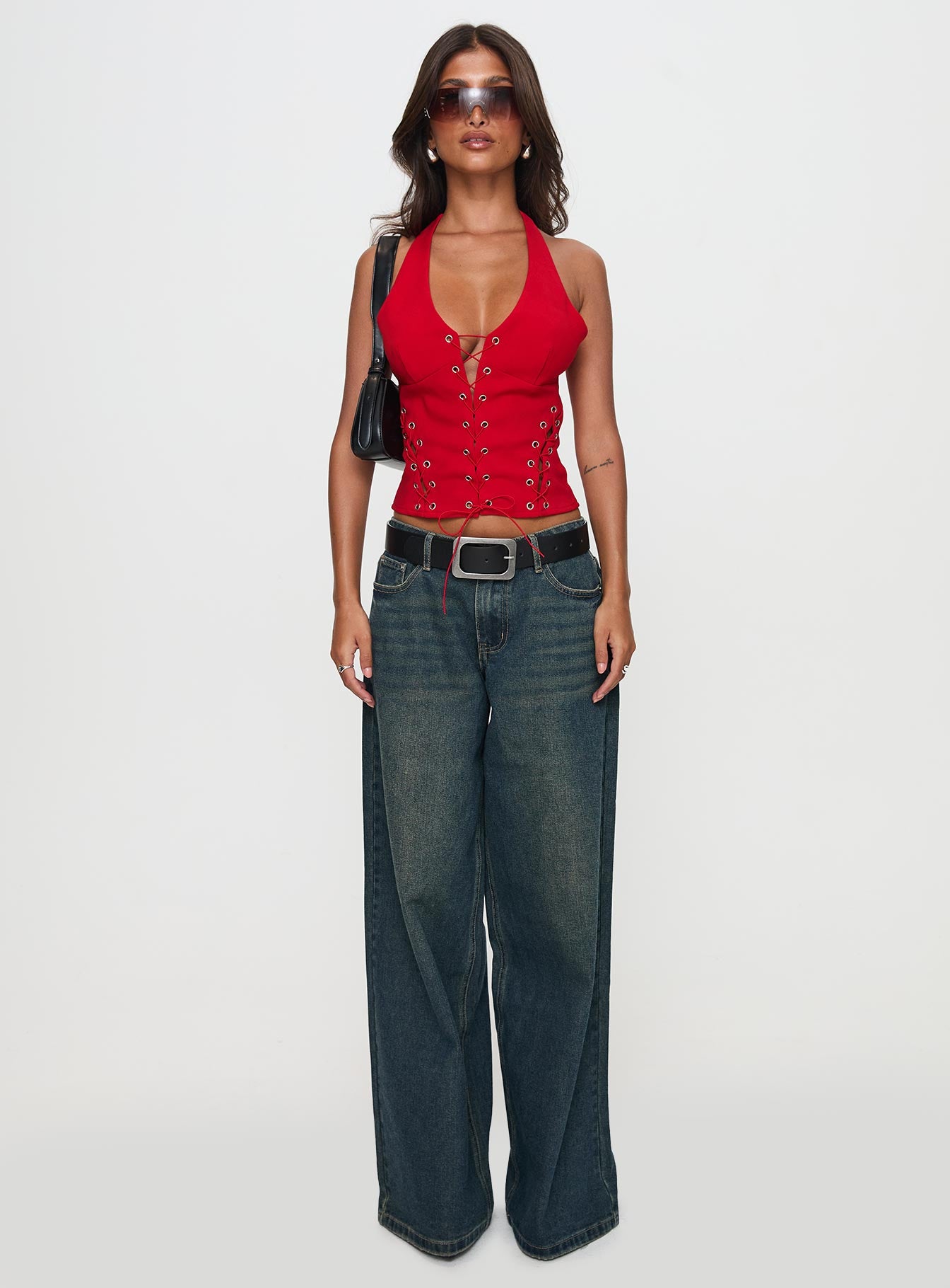 Come See Me Tie Up Halter Top Red - Image 7