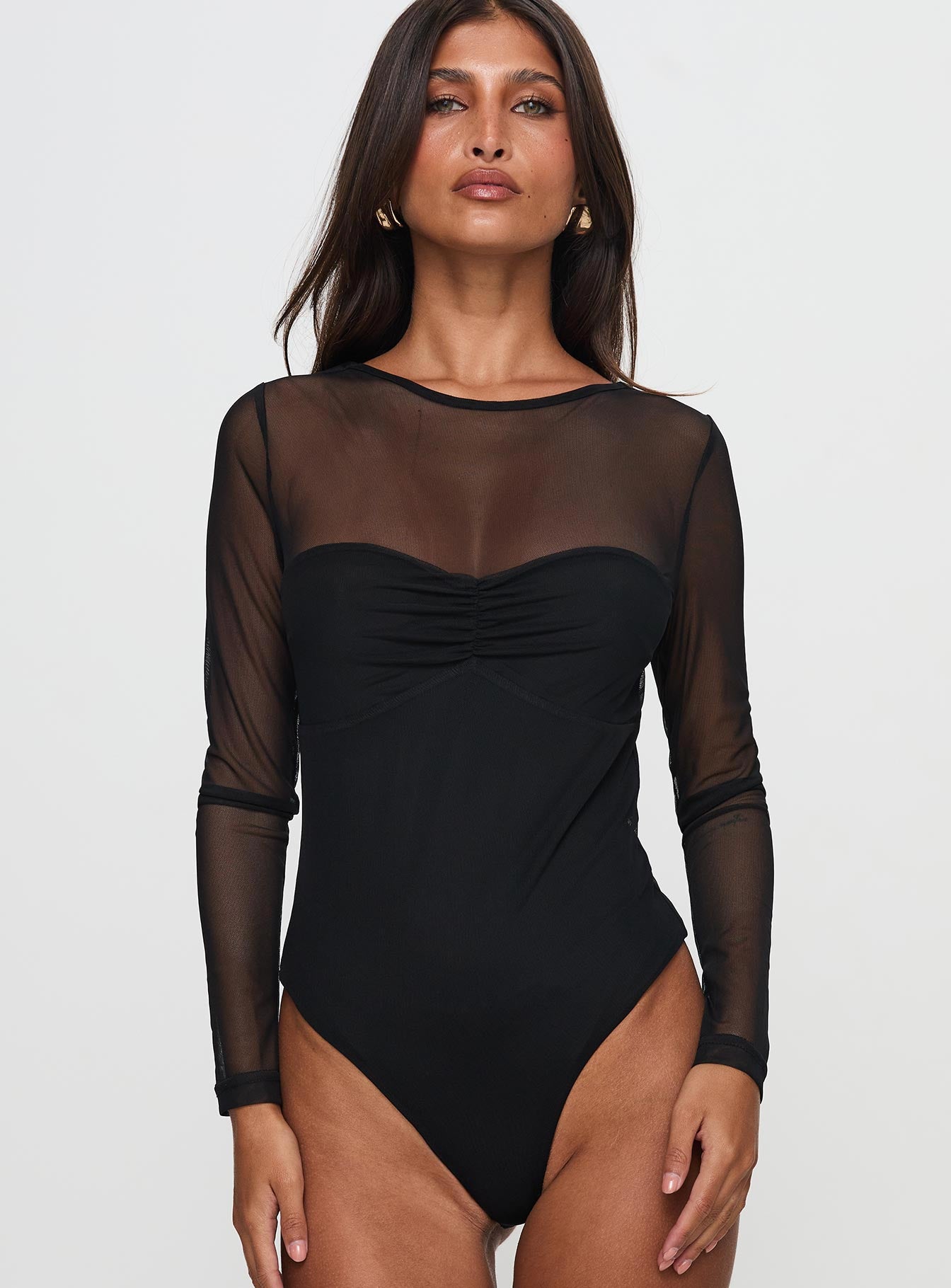 Delanee Mesh Detail Long Sleeve Bodysuit Black - Image 6