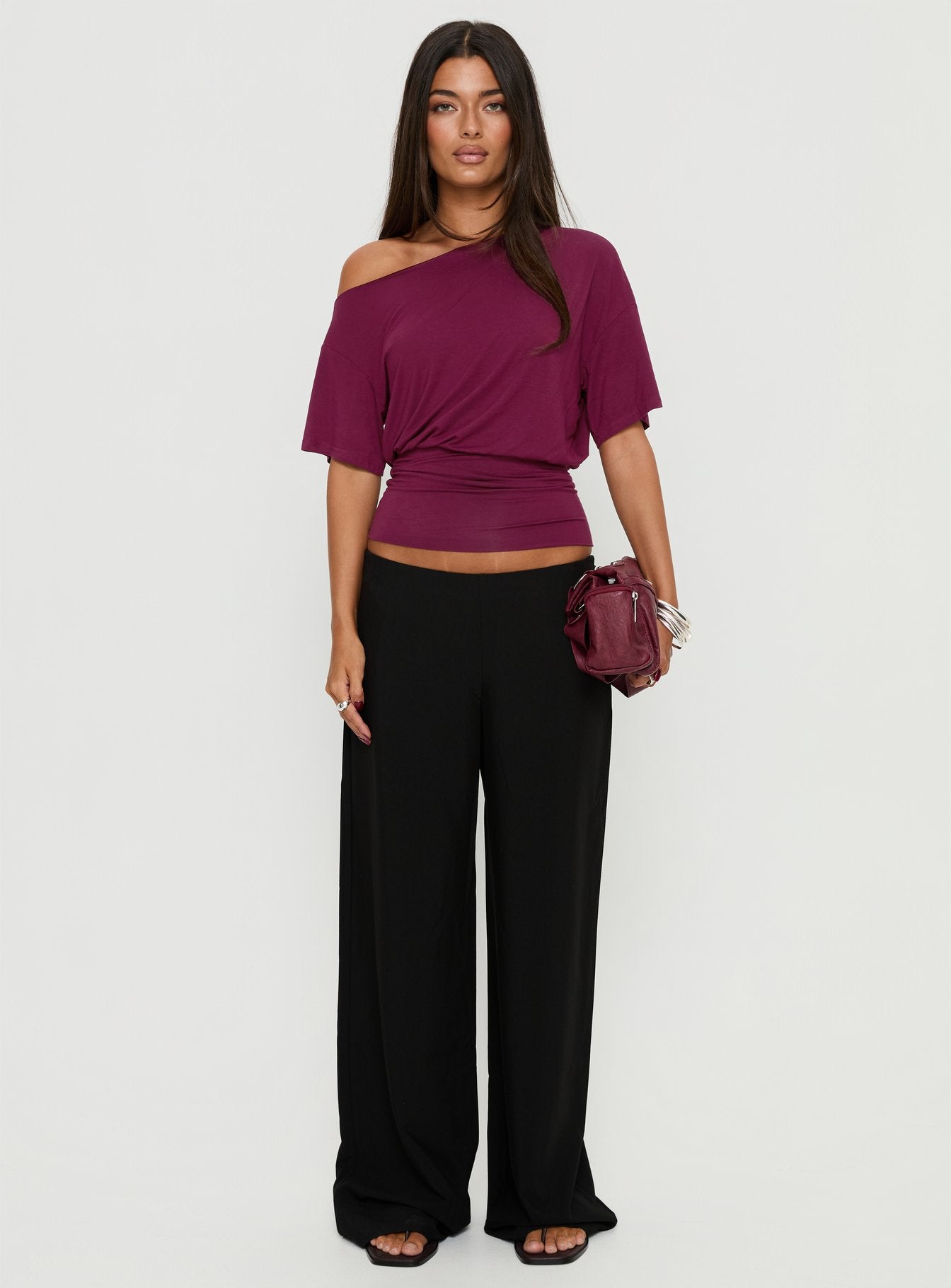 Ashlinn Off Shoulder Drapey Top Cherry Lacquer - Image 7