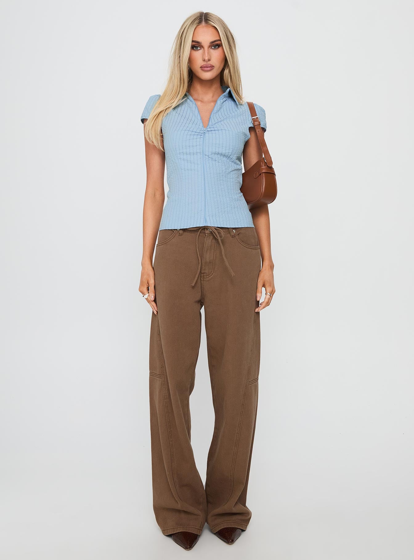Bruiser Tie Waist Mid Rise Wide Leg Jeans Brown - Image 7