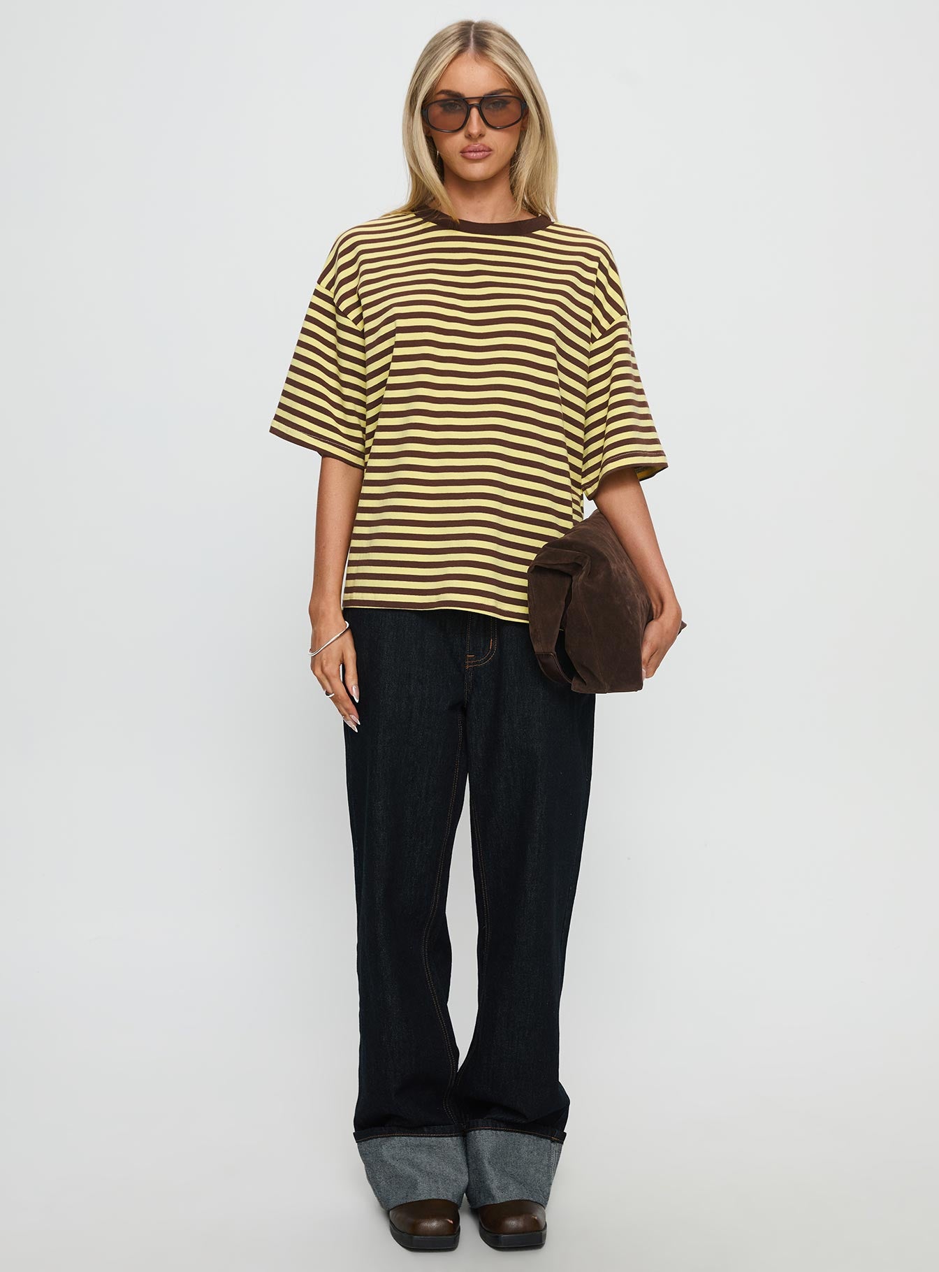 Settle Down Short Sleeve Top Yellow / Brown Stripe - Image 7
